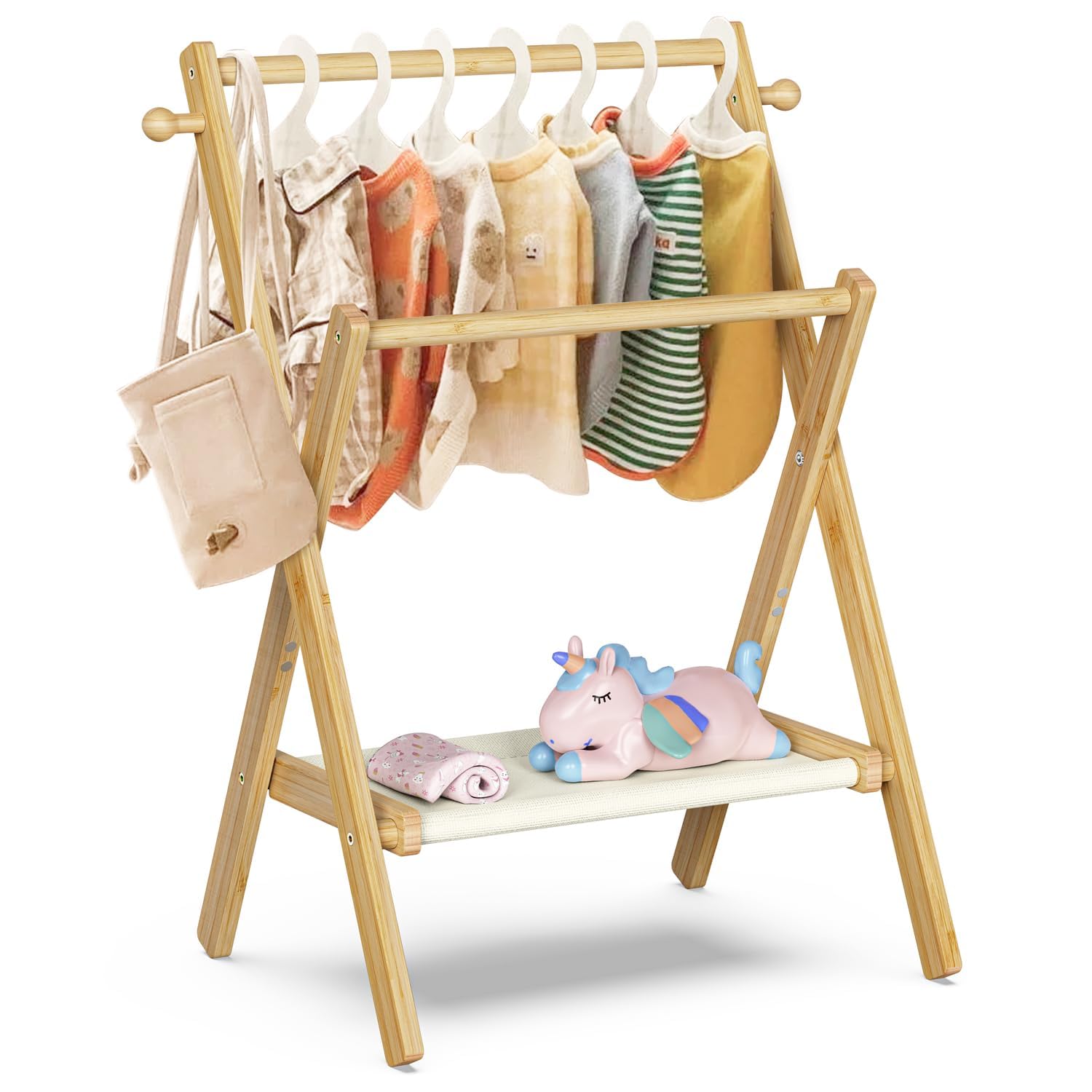 Bamboohomie Baby Clothing Rack For Baby Shower Pets Dolls, Baby Clothes Rack With Storage Shelf & Double Rods, Toddler Clothes R