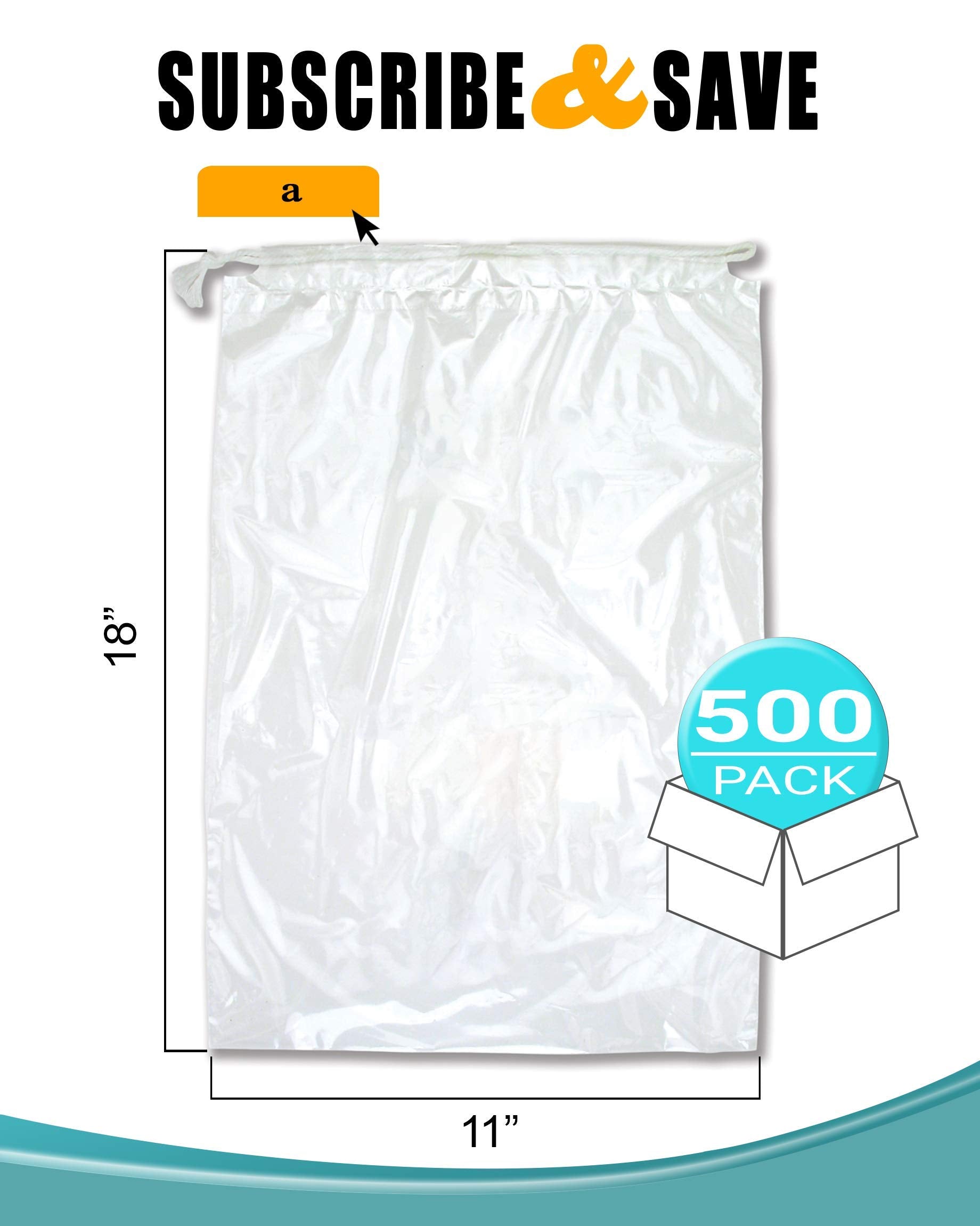APQ Pack of 500 Drawstring Ice Bags 11 x 18. Pure Ice Printed Bags 11x18. Thickness 1.5 mil. 8 lbs. BPA Free Food Grade Safe Metallocene Ice Bags.