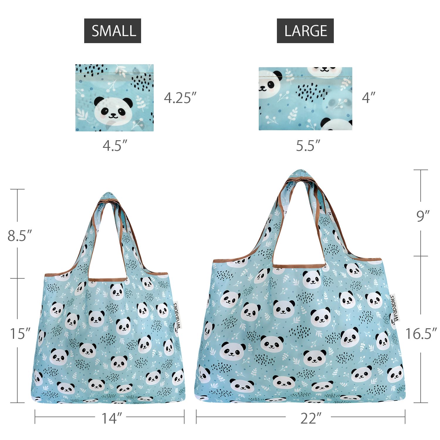 Allydrew Large & Small Foldable Tote Nylon Reusable Grocery Bags, Set Of 2, Panda