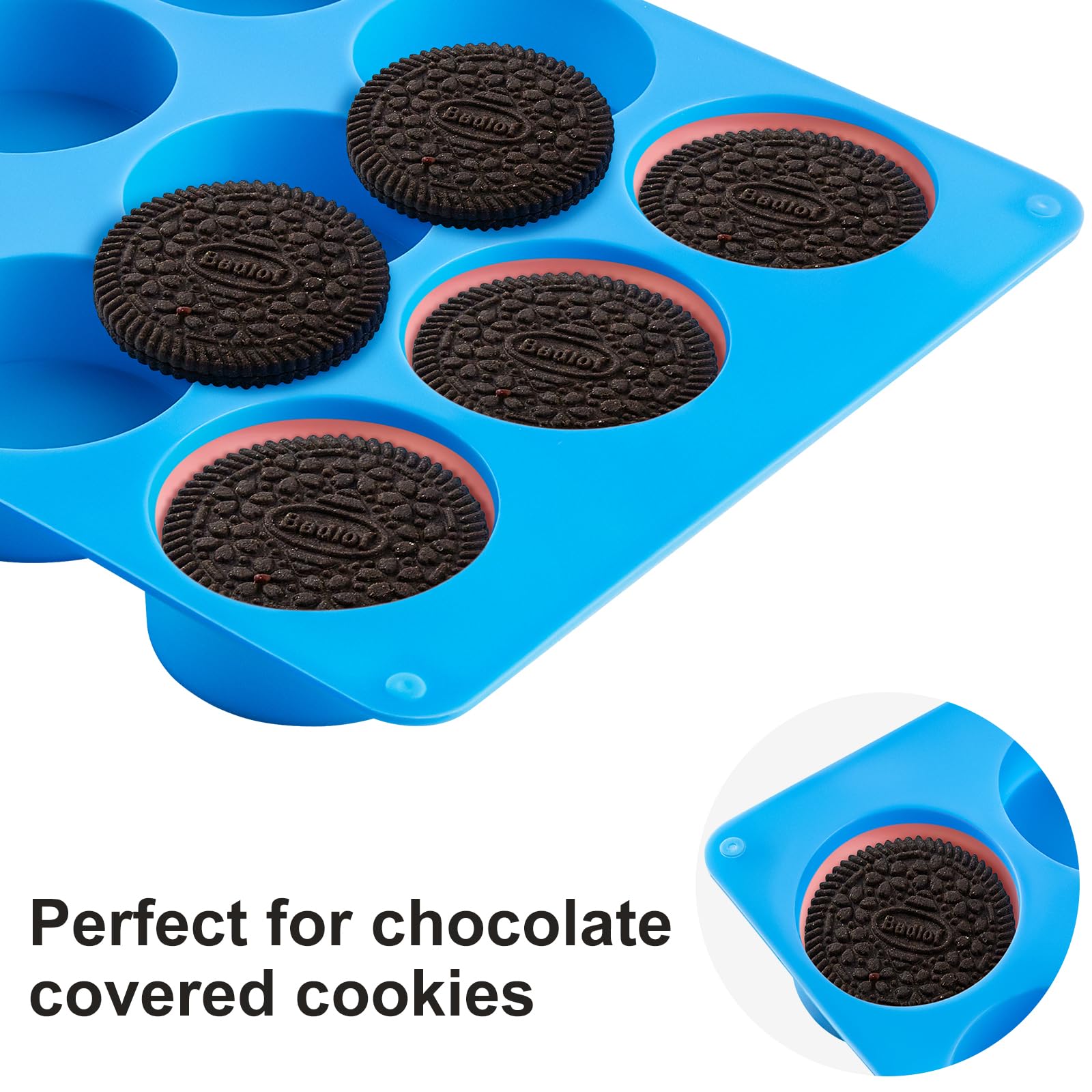 Cluewr 12 Cavity Chocolate Cookie Molds, Non-Stick Silicone Chocolate Covered Oreo Molds Muffin Pans For Mini Cake, Candy, Brown