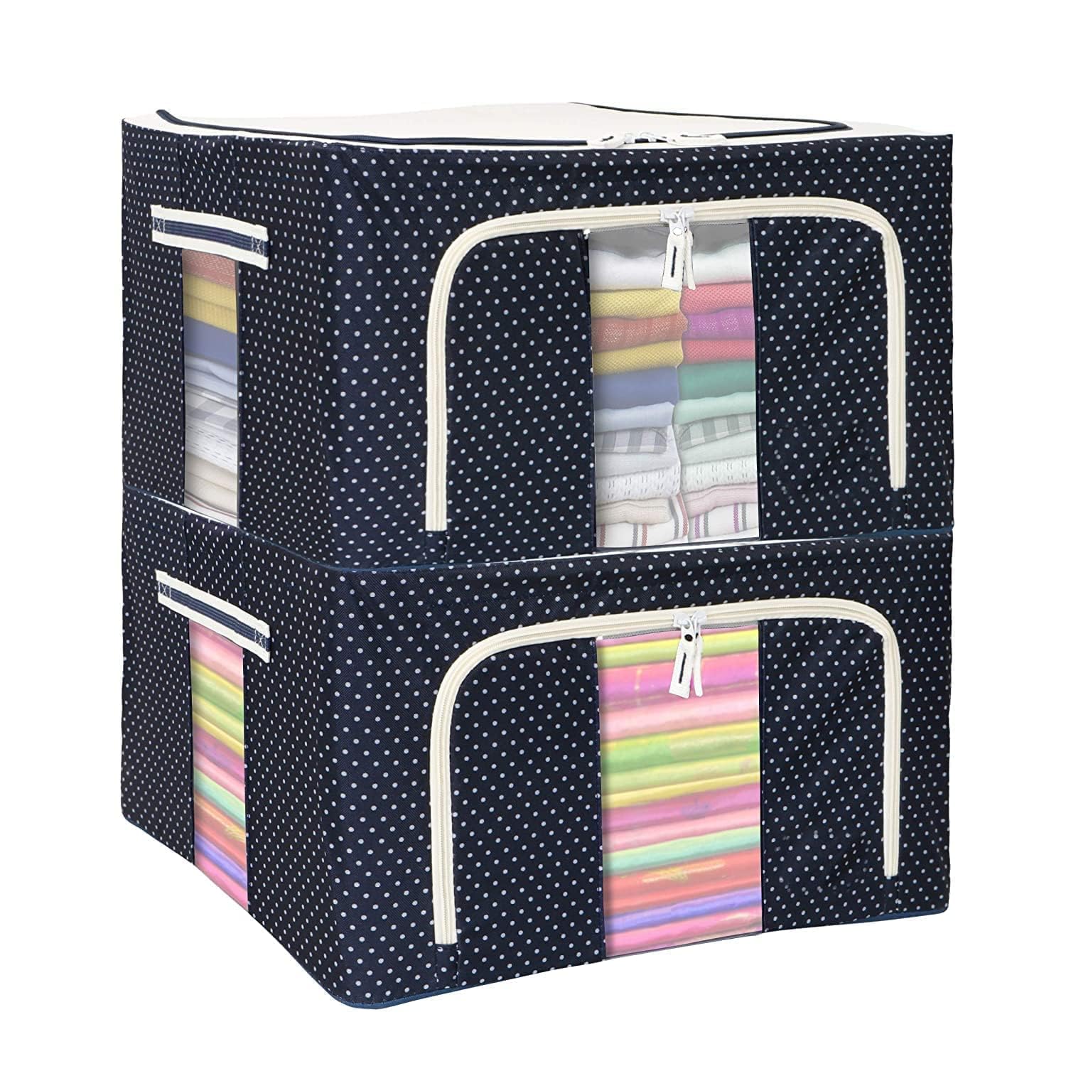 V Trivyom Clothes Organiser For Wardrobe 66 Liter Large Storage Box For Clothes Foldable Steel Frame Wardrobe Organizer Cloth Bo