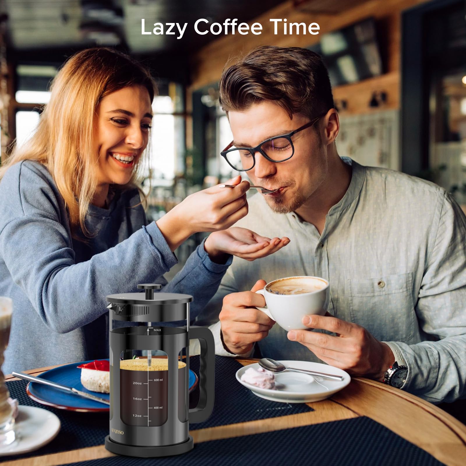 Quqiyso French Press Coffee Maker 34Oz 304 Stainless Steel French Press With 4 Filter, Heat Resistant Durable, Easy To Clean, Bo