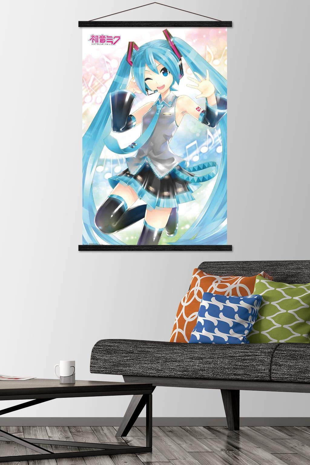 Trends International Hatsune Miku - Waving Wall Poster, 22.375'' X 34'', Print And Black Hanger Bundle