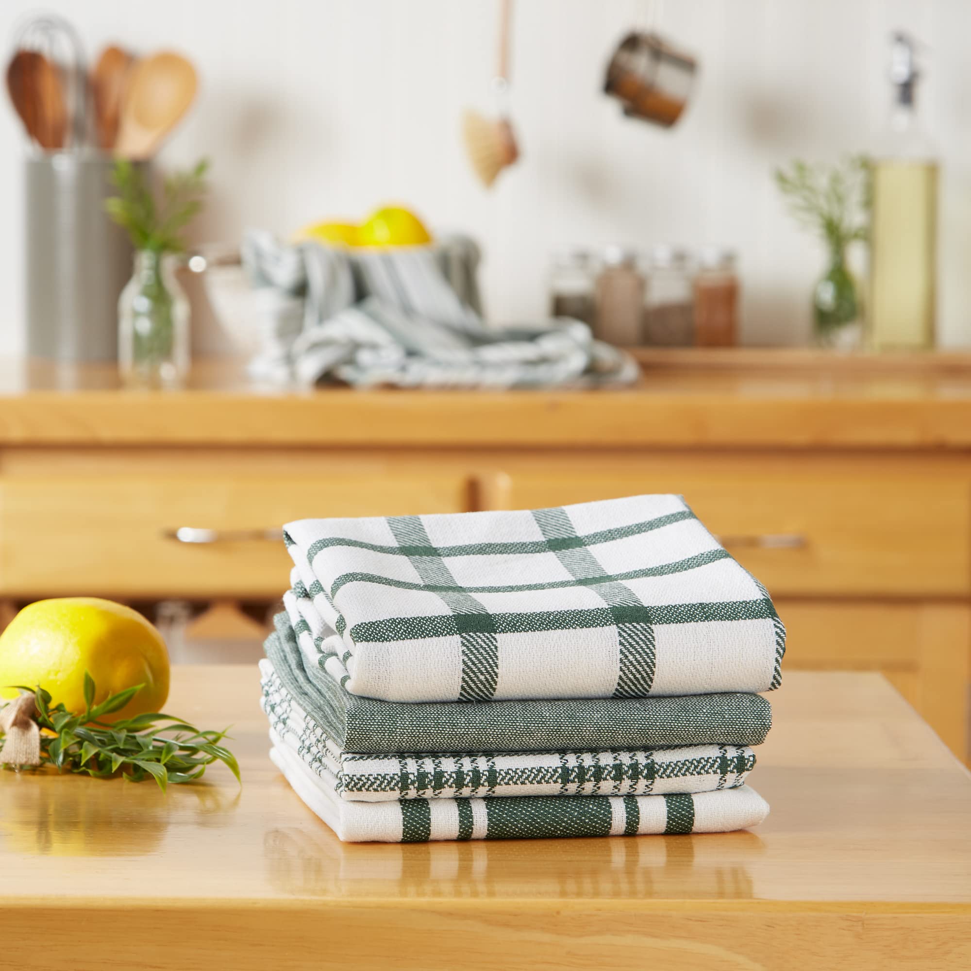 DII Asst Dark Green Woven Dishtowels (Set of 5)