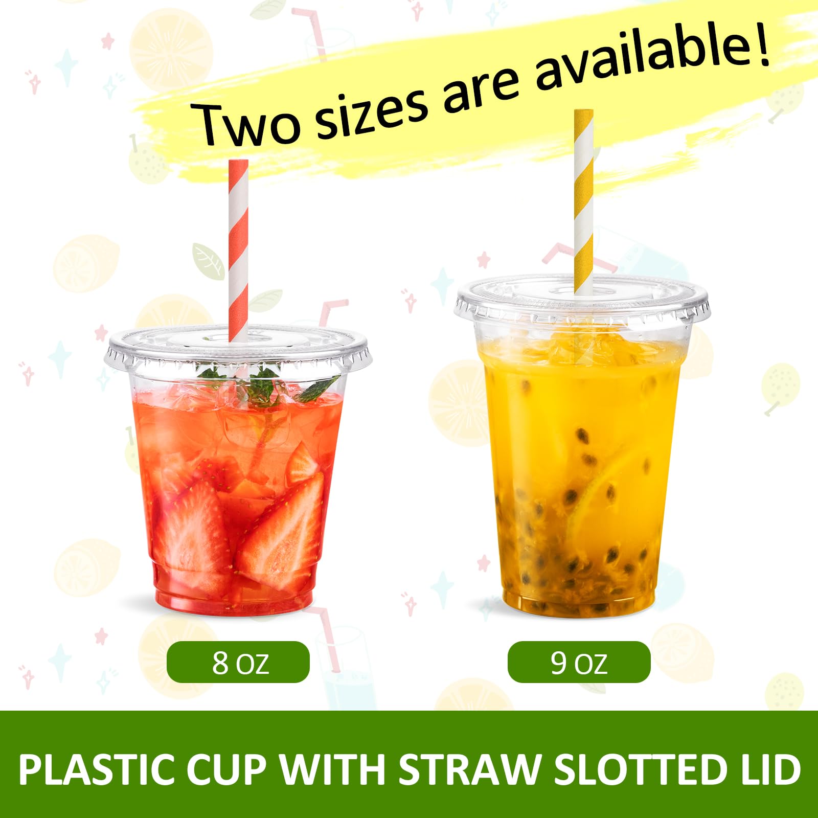 Eupako 8 Oz Plastic Cups With Lids 100 Sets, Disposable Clear Cups With Lids, Cold Drink Containers For Beverage, Parfait, Smoot