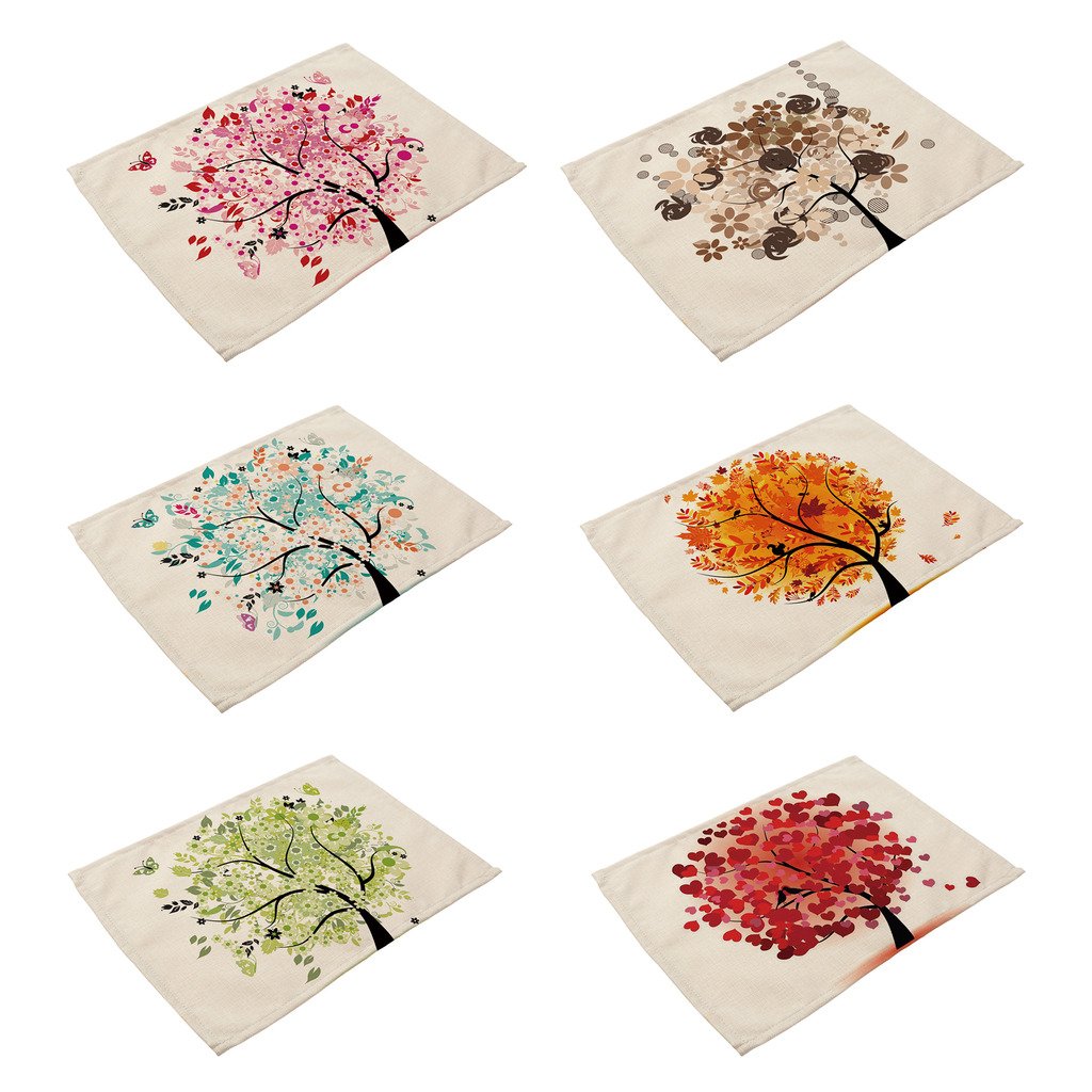 Hacaso Tropical Plants Forest Pattern Dining Table Mats Set Of 6 Cotton Linen Placemats(3)