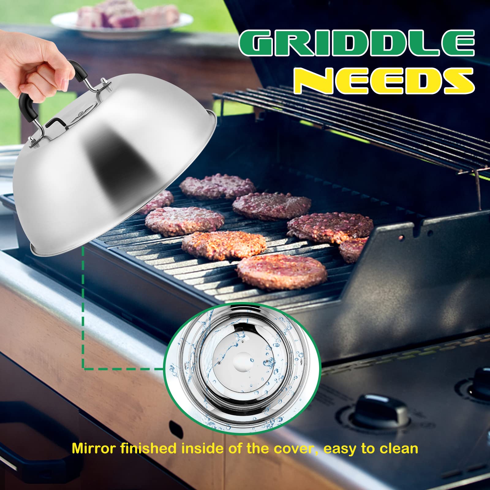 12In Cheese Melting Dome, Hasteel Heavy Duty Basting Cover With Adjustable Vent, Stainless Steel Round Steaming Cover Lid For Fl