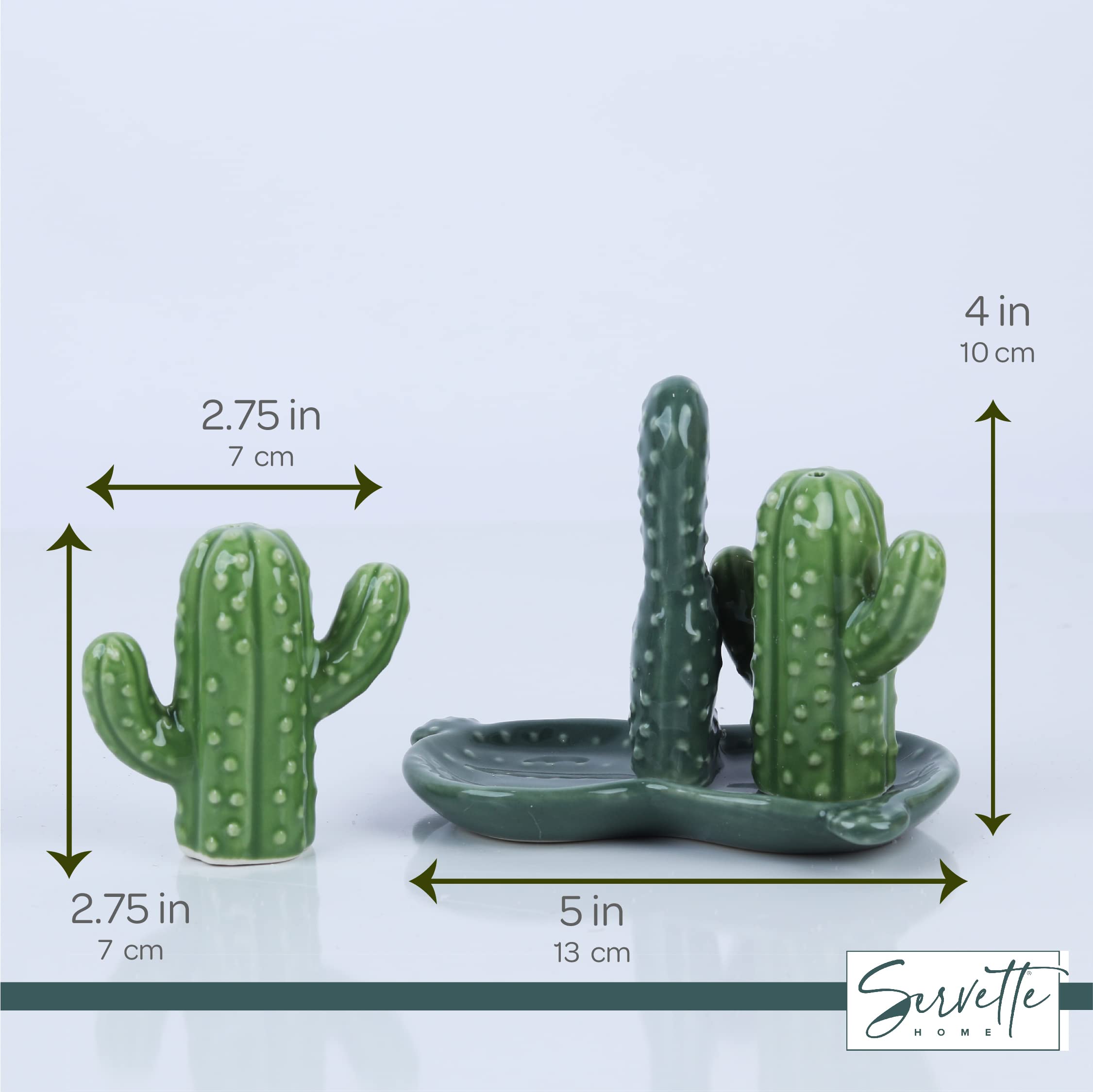 Ceramic Salt & Pepper Shakers Collectors Kitchen D  Cor With Tray - Cactus