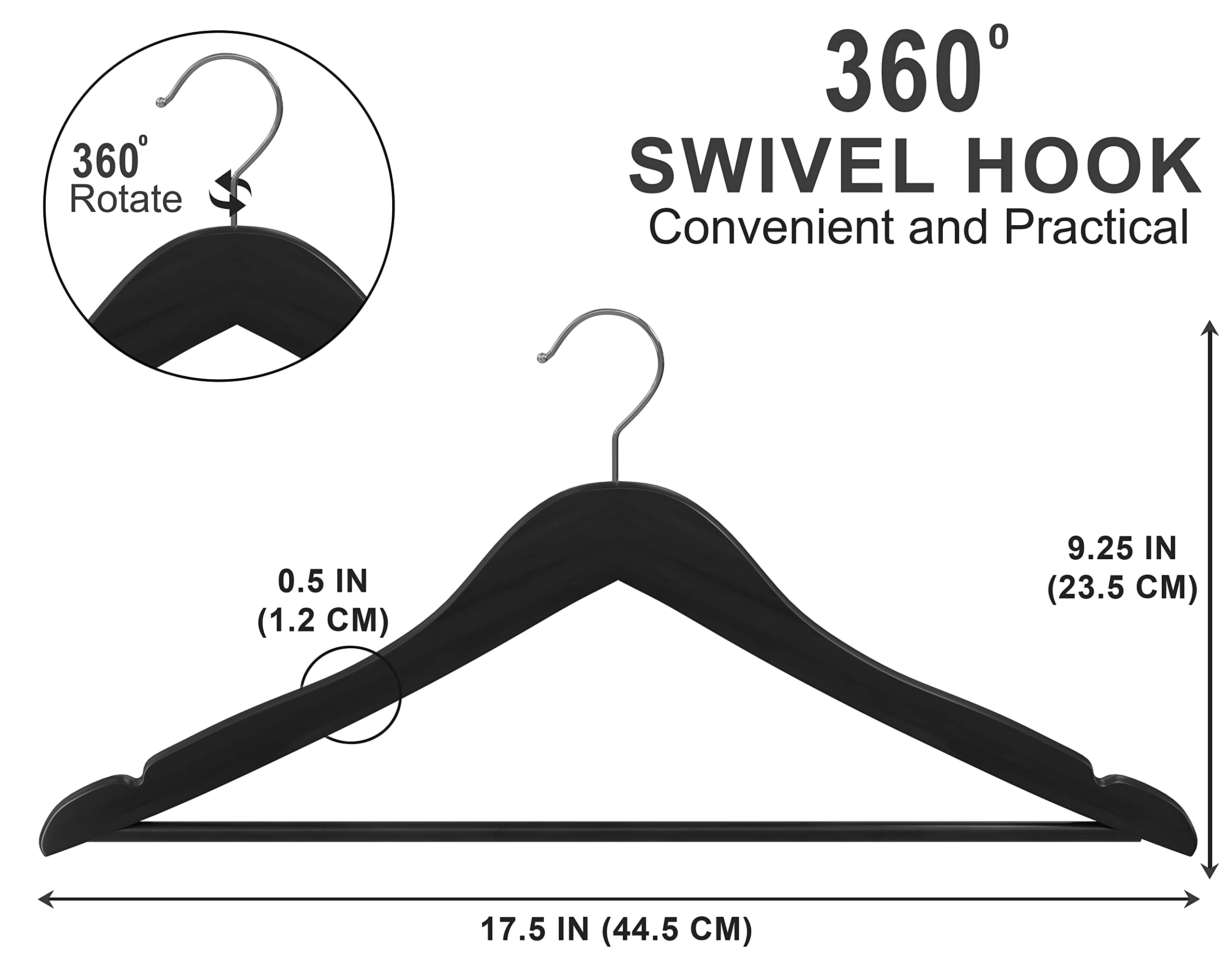 Utopia Home Premium Wooden Hangers 20 Pack - Durable & Slim Coat Hanger - Suit Hangers with 360-Degree Rotatable Hook - Wood Hangers with Shoulder Grooves (Black Color)