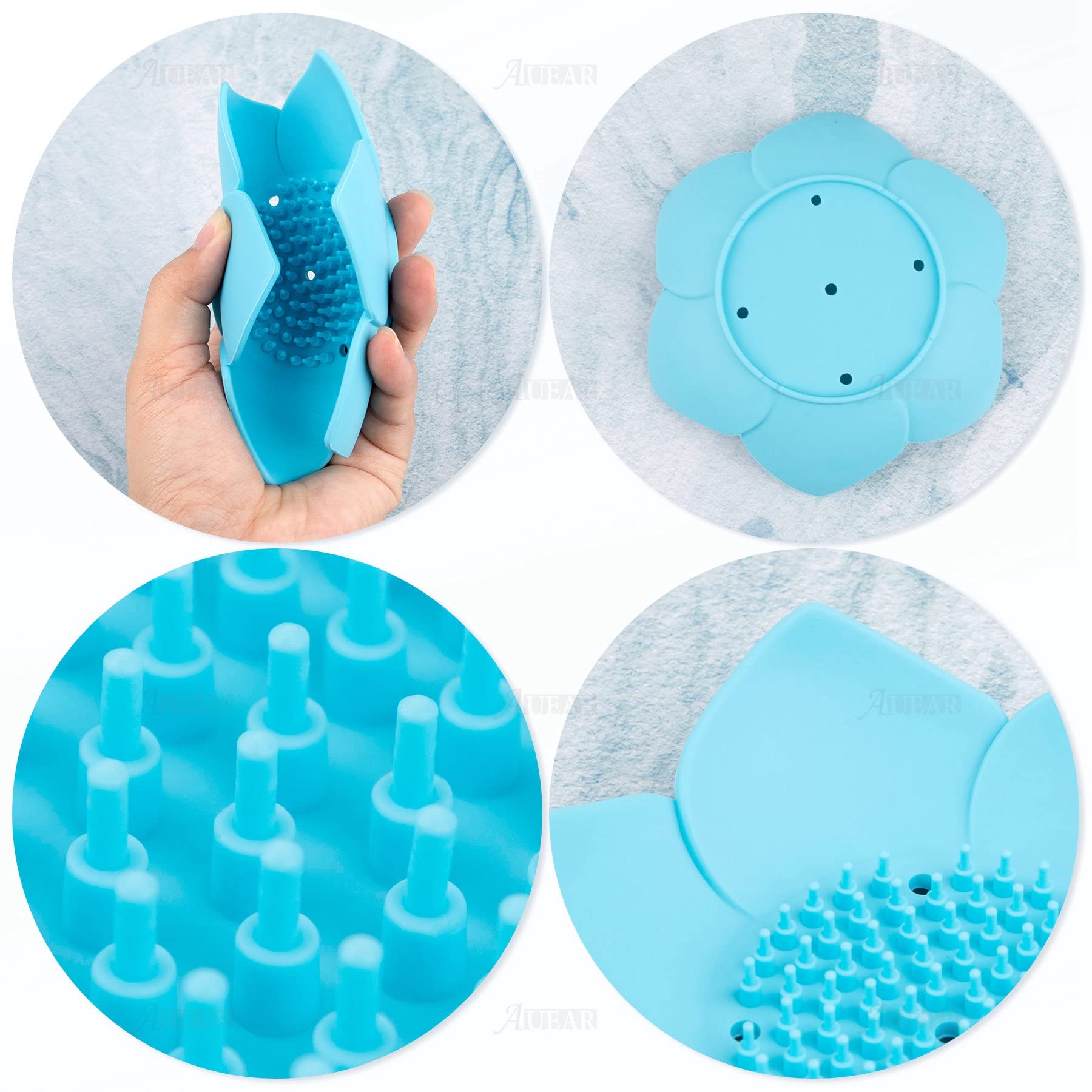 Auear, 4 Pack Lotus Flower Shape Silicone Soap Dish Holder Stand For Bar