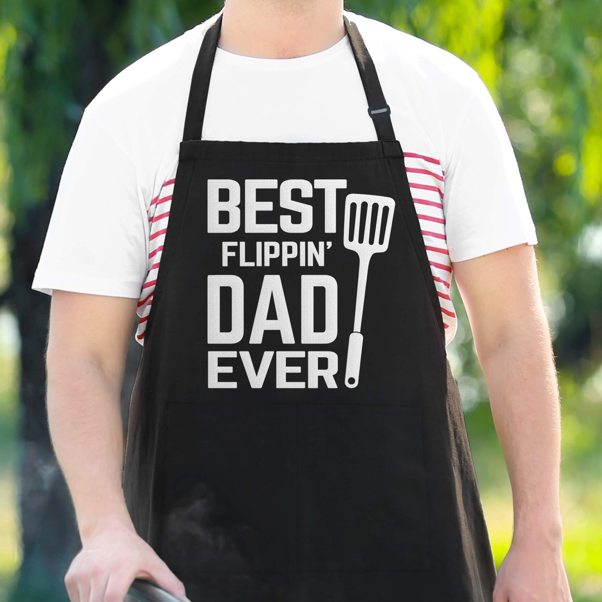 Apron Daddy - Best Flipping Dad Ever Adjustable Large 1 Size Fits All - Poly/Cotton Apron With 2 Pockets - Father'S Day Gift For
