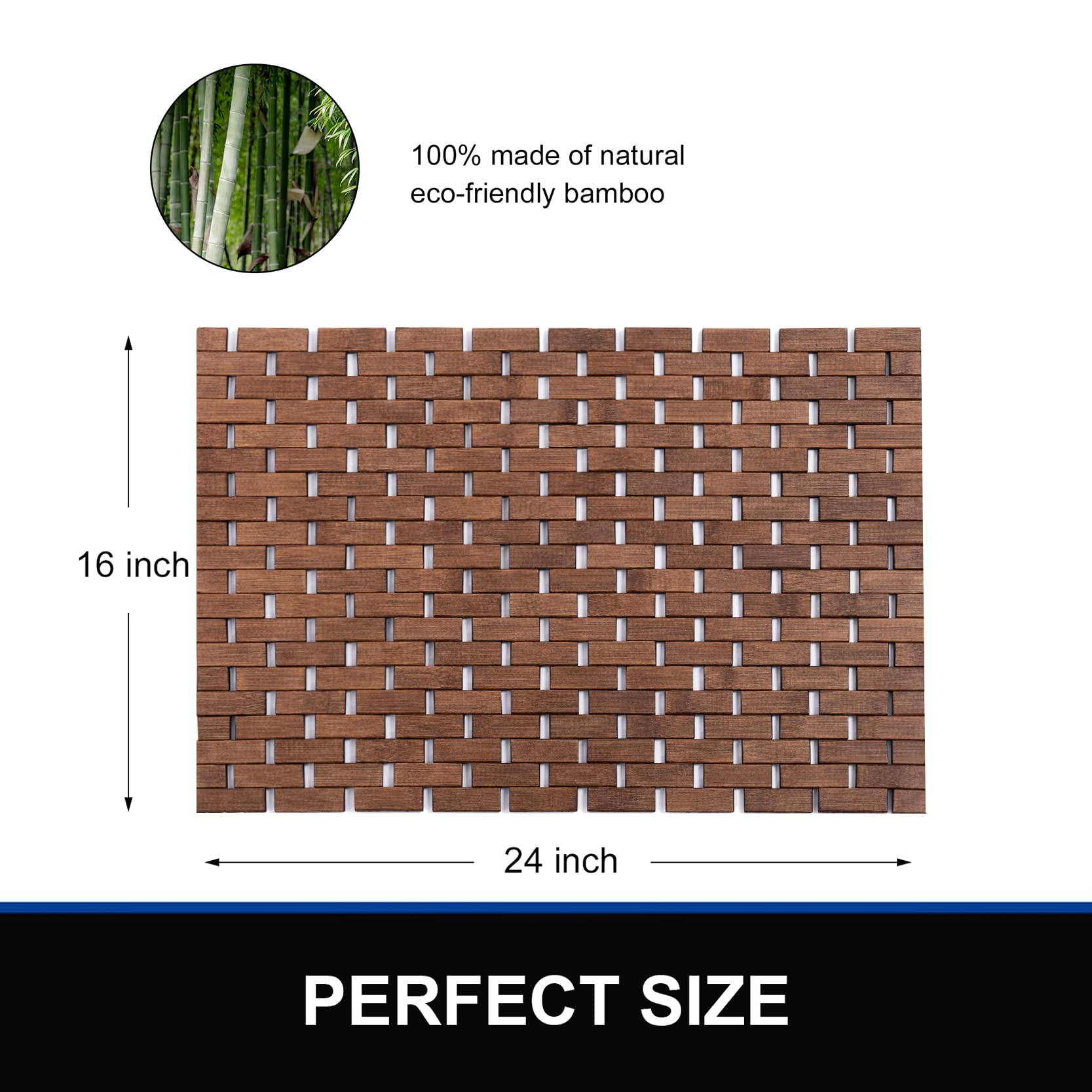 Fovlaurs Bamboo Bath Mat Bathroom Rugs Floor Wood Shower Bathtub Waterproof Non Slip Walnut Accessories 16x24 Inch Easy to Clean  2 pcs