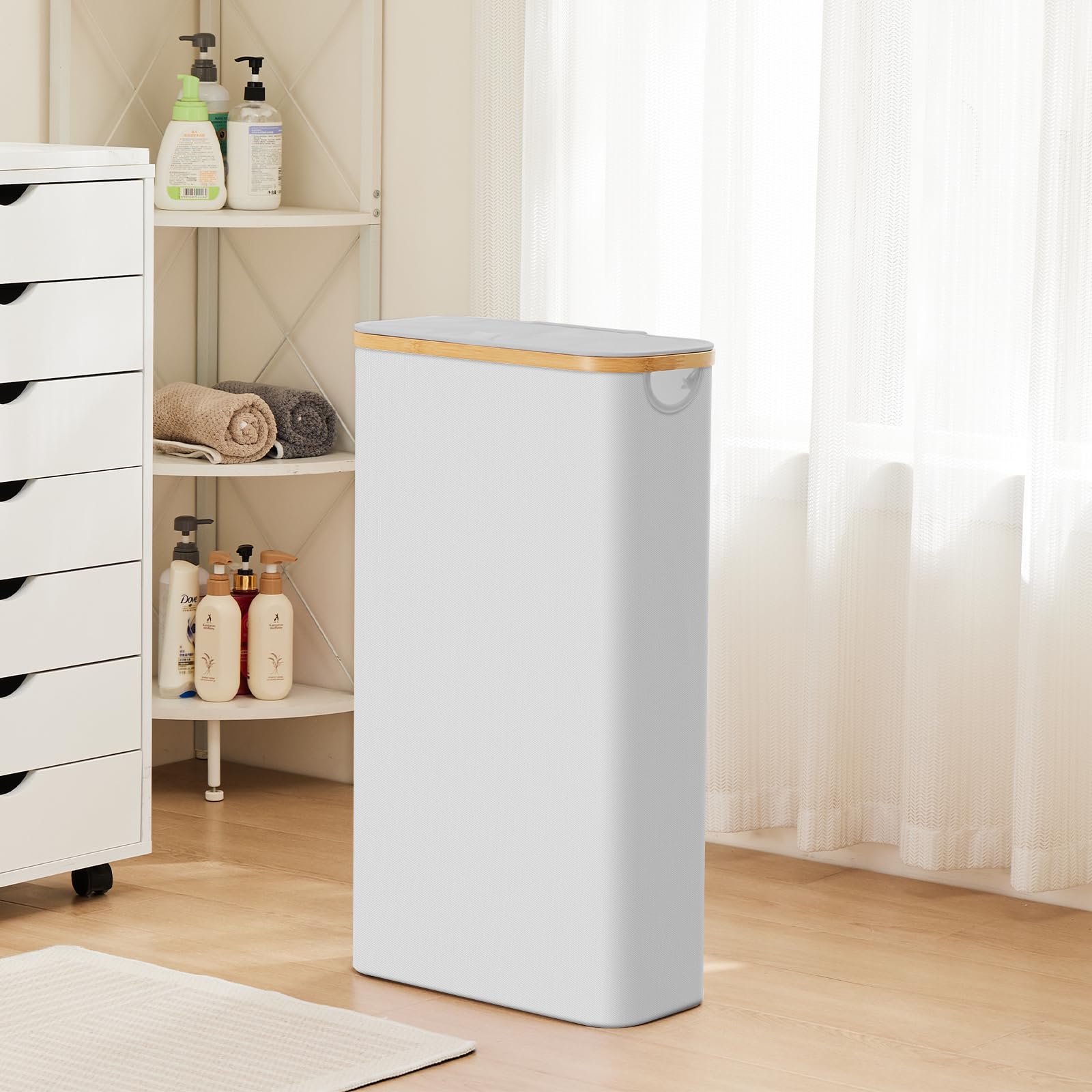 Fiona'S Magic Slim Laundry Hamper With Lid, 63L Narrow Laundry Basket With Removable Bag, Grey Collapsible Dirty Clothes Basket,
