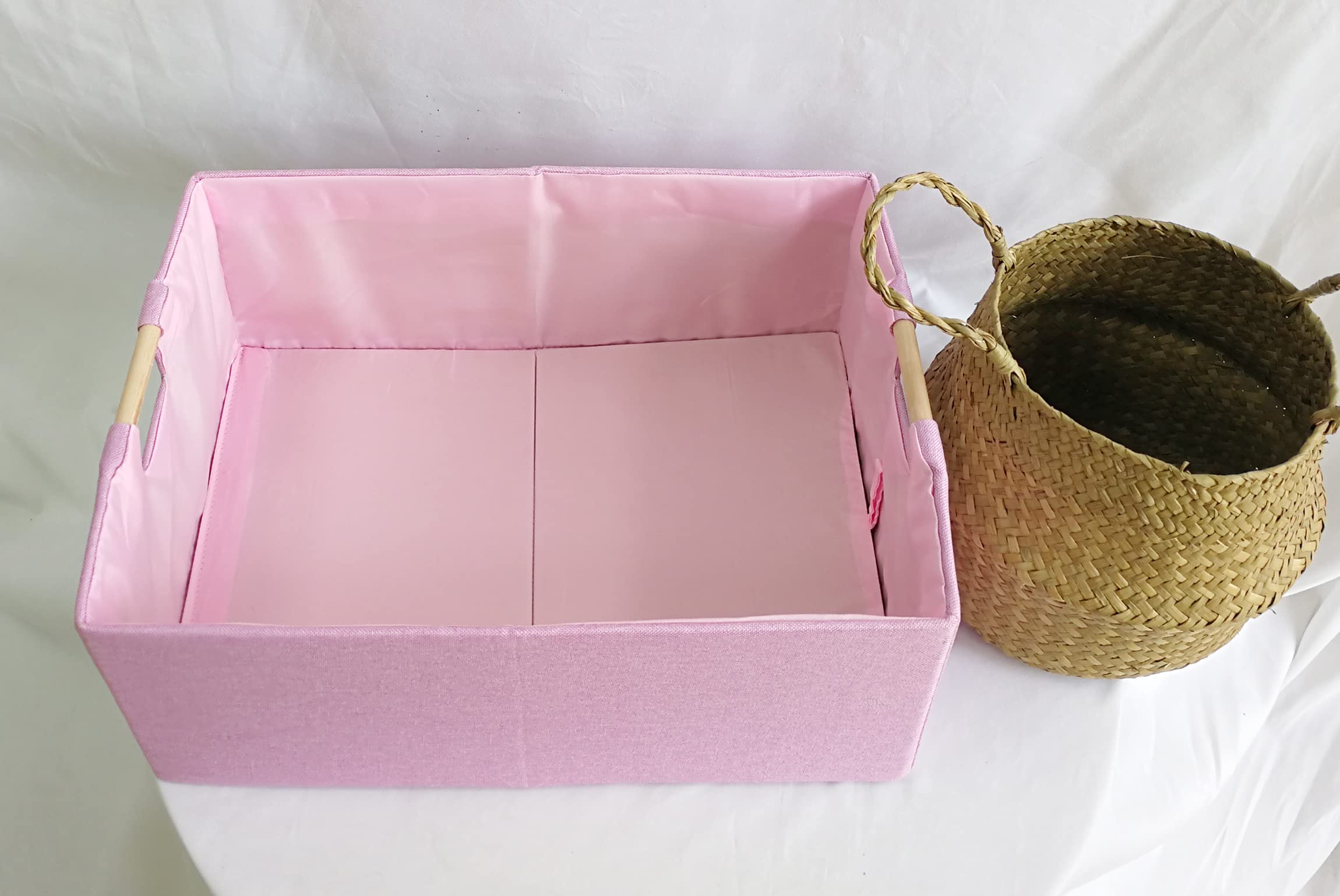 Fuuloxe Storage Bin For Shelves Rectangle Pink Closet Baskets Foldable Box With Handles Storage Bins Storage Boxes For Kids Home