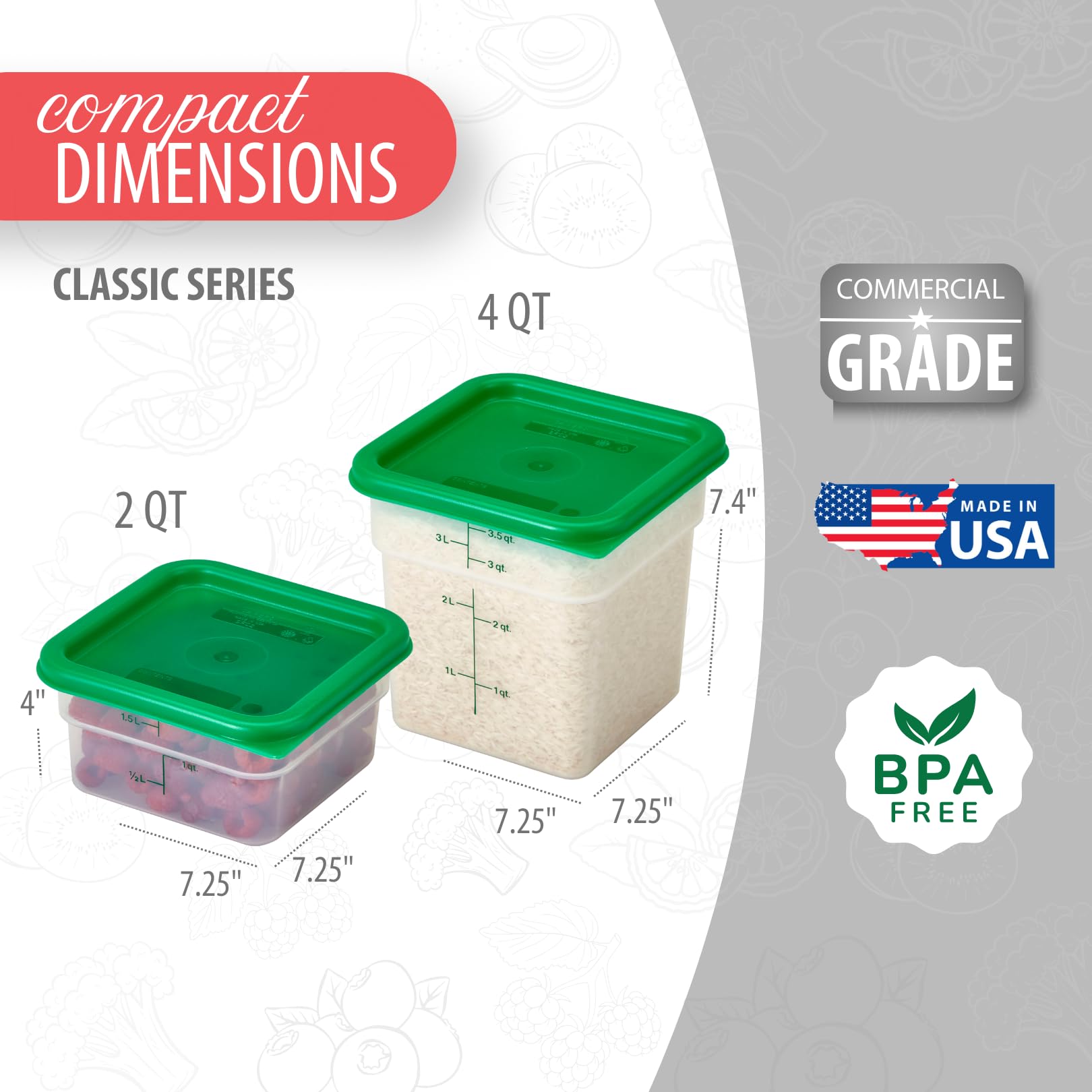 Cambro Containers With Lids - 2 Quart and 4 Quart Food Storage Set - 2 Pack