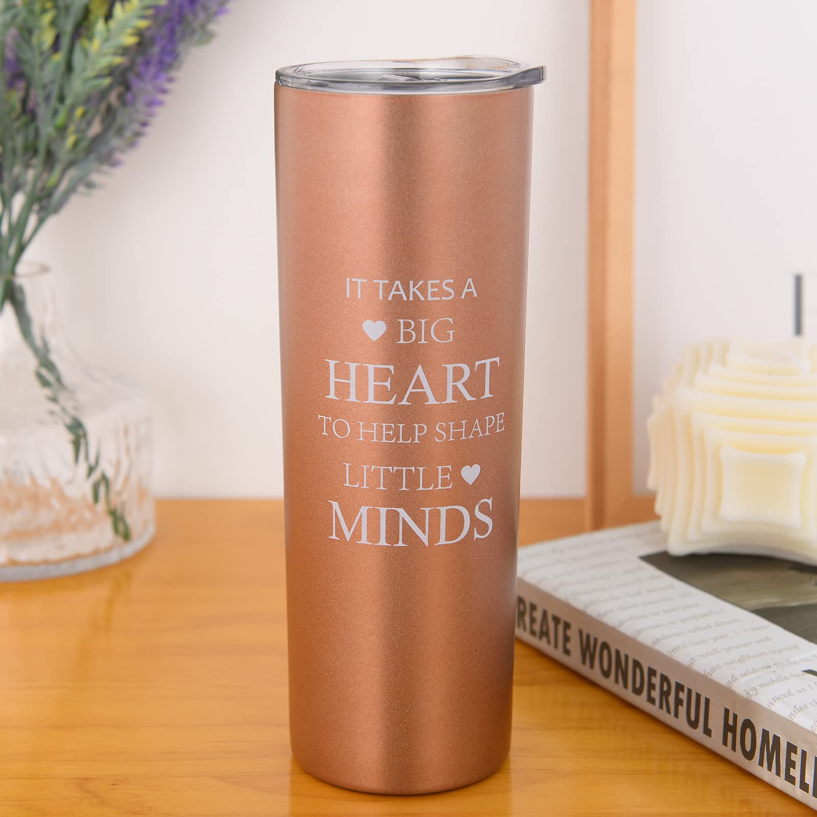 Cofoza Teacher Appreciation Gifts 20 Oz Stainless Steel Skinny Tumbler For Woman It Takes A Big Heart To Help Shape Little Minds