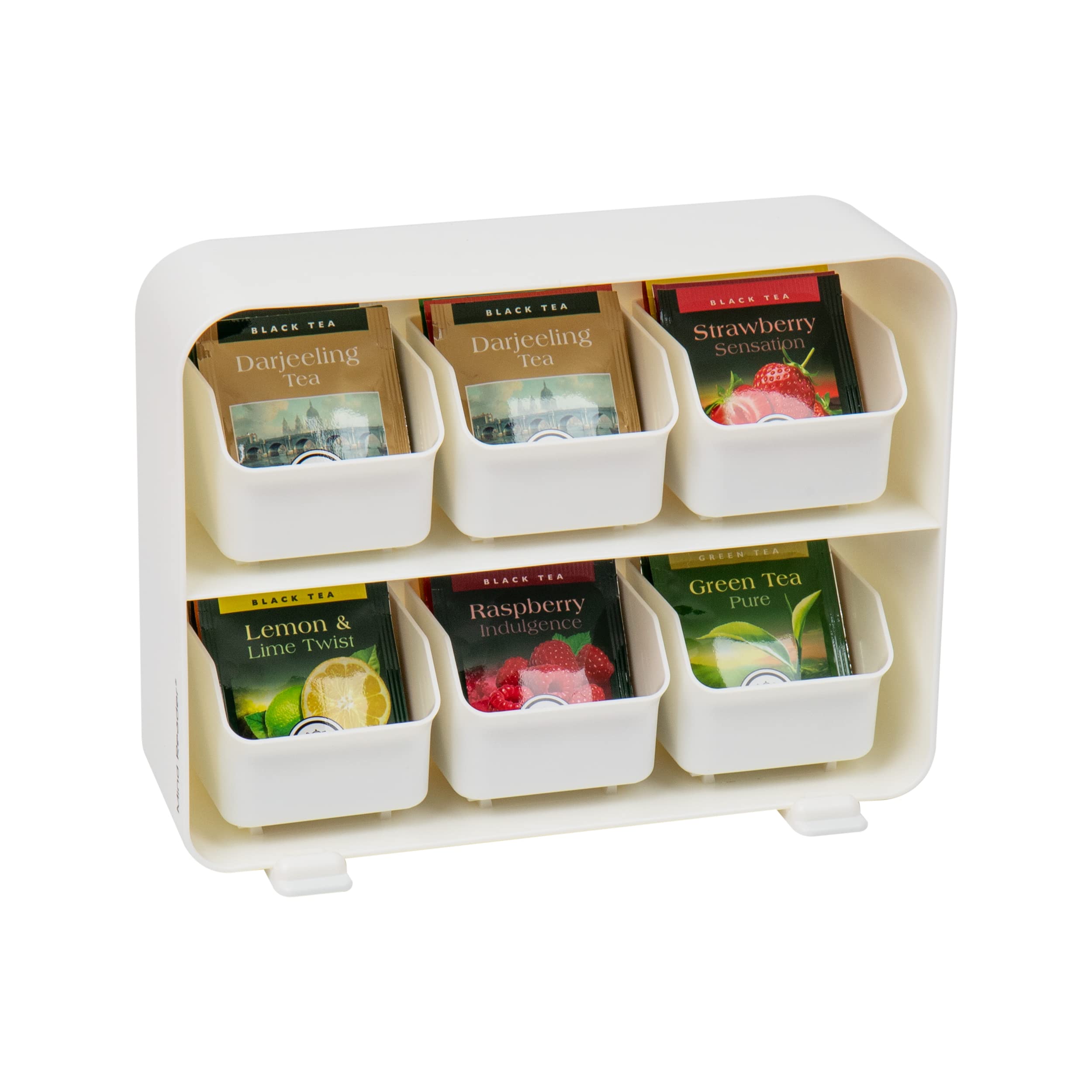 Mind Reader Tea Bag Organizer  Tea Station Organizer  Countertop Storage  Kitchen  Plastic  10.25''L x 3.25''W x 7.75''H  White