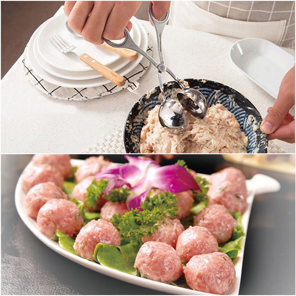 2 PCS None-Stick Meat Ballers  Stainless Steel Meat Baller Tongs  Cake Pop Meatball Maker Ice Tongs  Cookie Dough Scoop for Kitchen. (1.38'' and 1.78'')