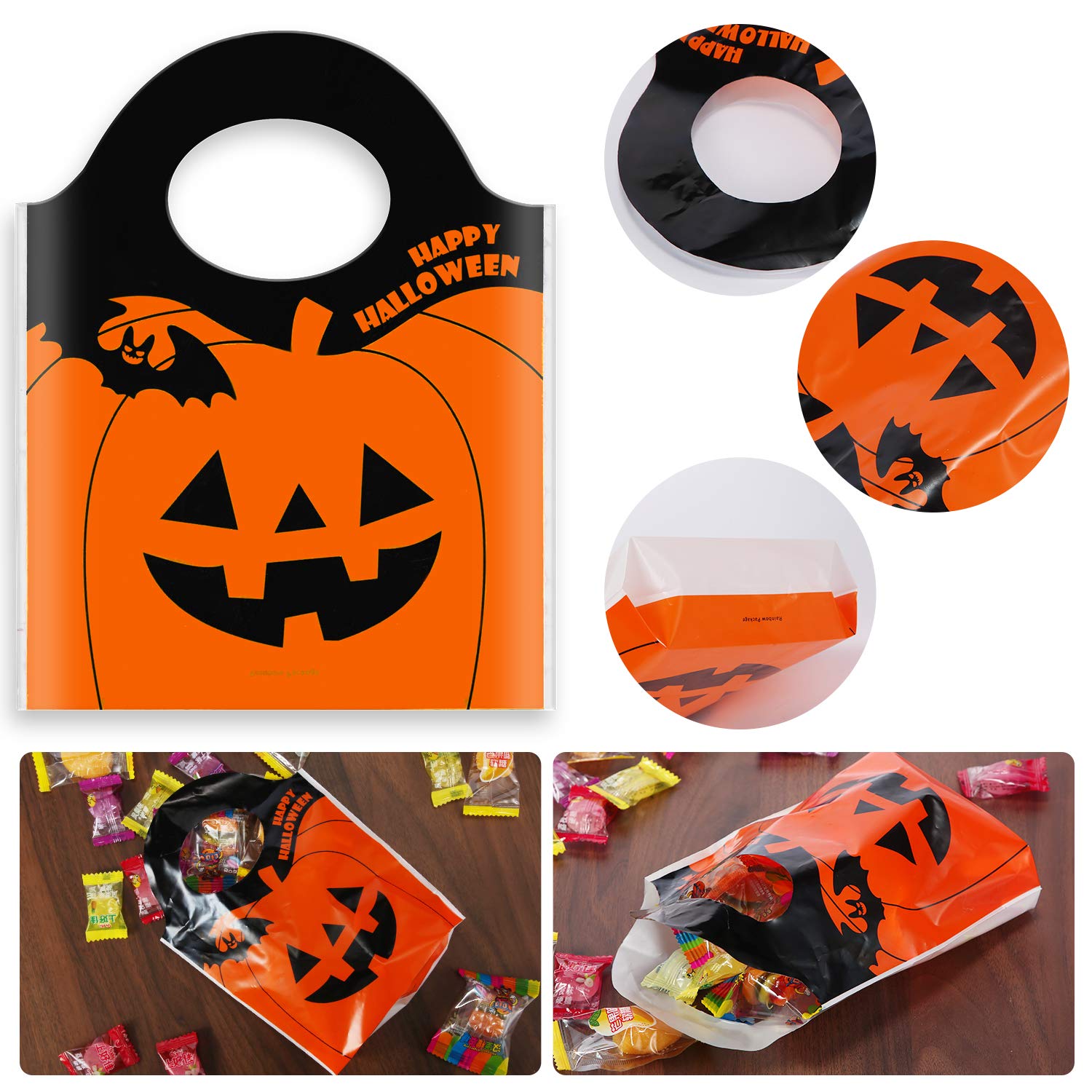 Zeedix 50 Pcs Halloween Candy Bags Treat Bags Goody Mini Bags For Lollipop Candy Cake Pop Chocolate Cookie Wrapping Buffet-Orang
