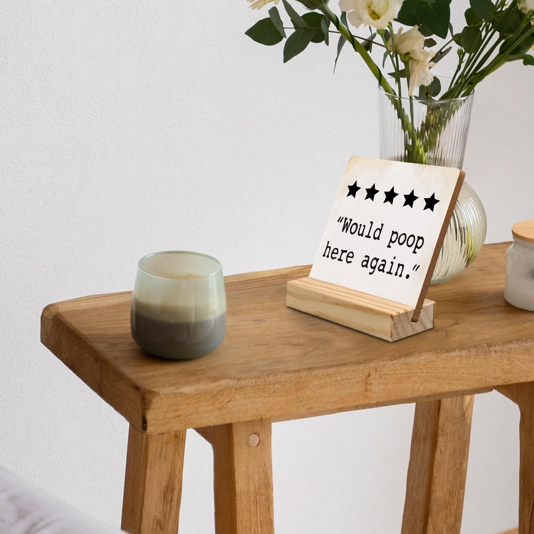 ANIANG Would Poop Here Again Bathroom Desk Decor, Funny Bathroom Signs Wood Plaque, Funny Bathroom Wooden Plaque Sign with Wood