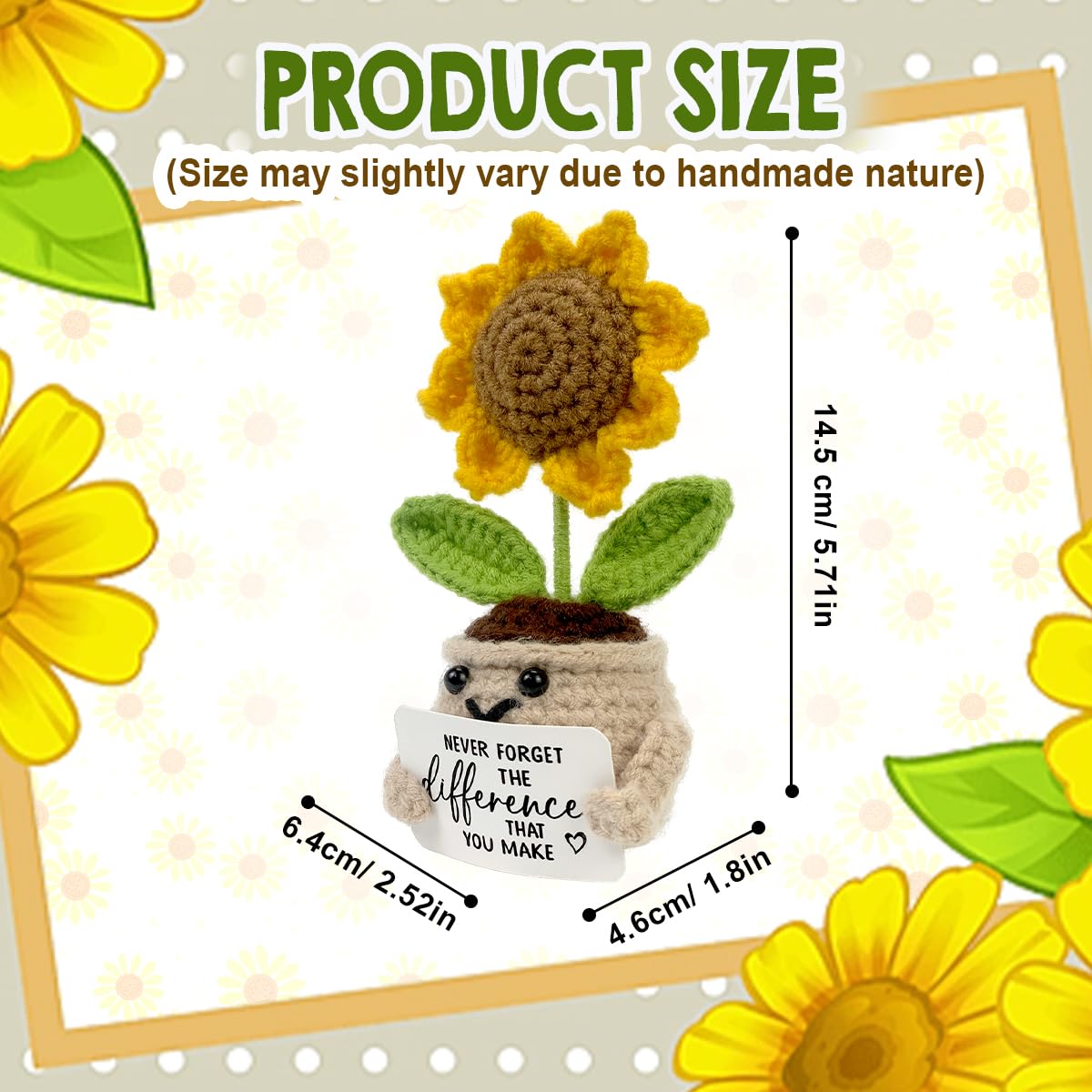 Tiny Detalles Mini Positive Crochet Sunflower, Cute Cheer Up Gifts for Women, Crochet Plant with Optimistic Card for Nurse Teach