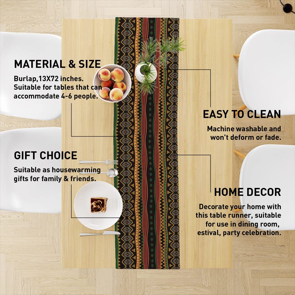 Traditional African Tribal Table Runner, African Table Runner Decor for Dinning Room Kitchen Home Vintage Pattern Table Runner D