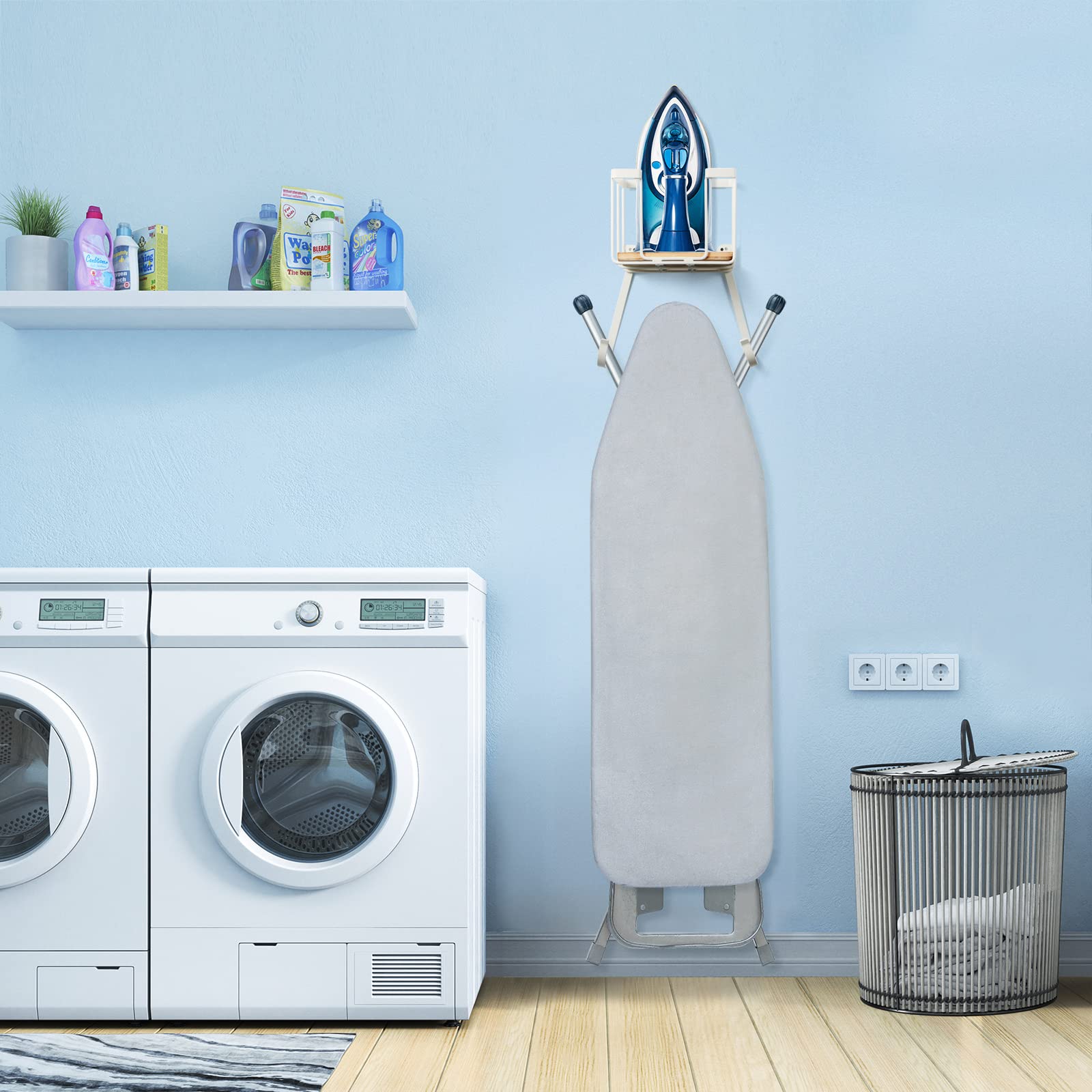 TJ.MOREE Over The Door Ironing Board Hanger, White, Iron Material, Model 8611, Space-Saving Laundry Room Storage Solution