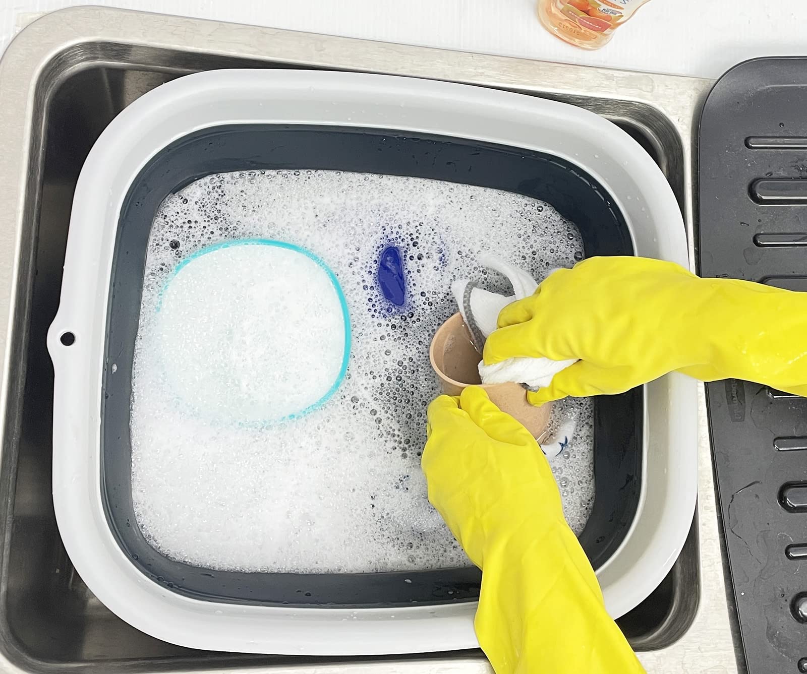 Sammart 15L (3.9 Gallon) Collapsible Dishpan With Draining Plug - Foldable Washing Basin - Portable Dish Washing Tub - Camping &