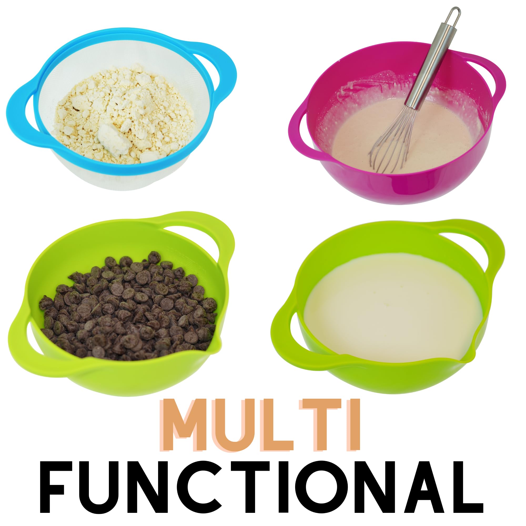Southern Homewares 5 Piece Compact Nesting Mixing Bowl Colander Sieve Measuring Bowl Juicer Set Stackable Multi-Color
