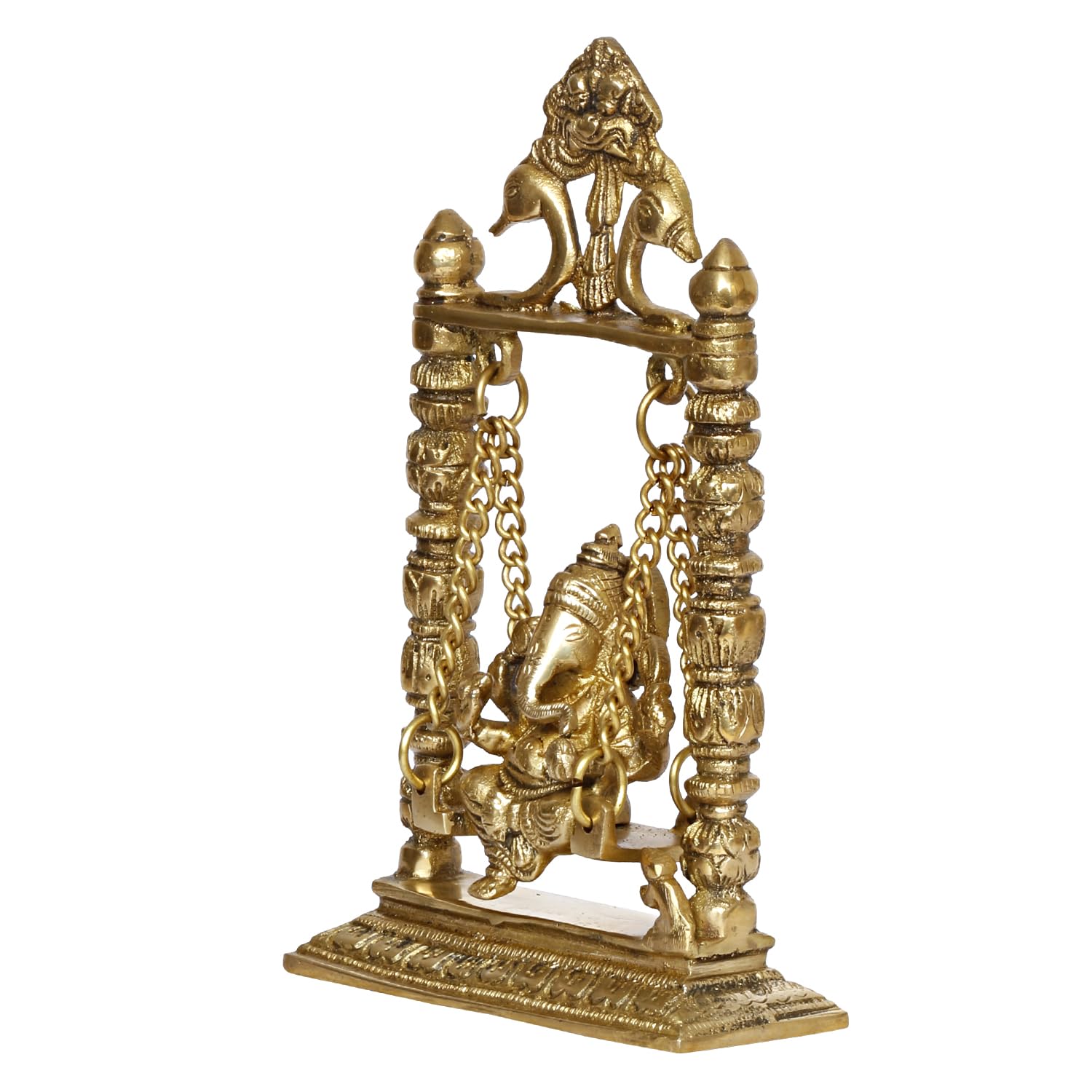 Kartique Brass Ganesh Bhagwan Jhula Idol Gold Color Height 10 Inch