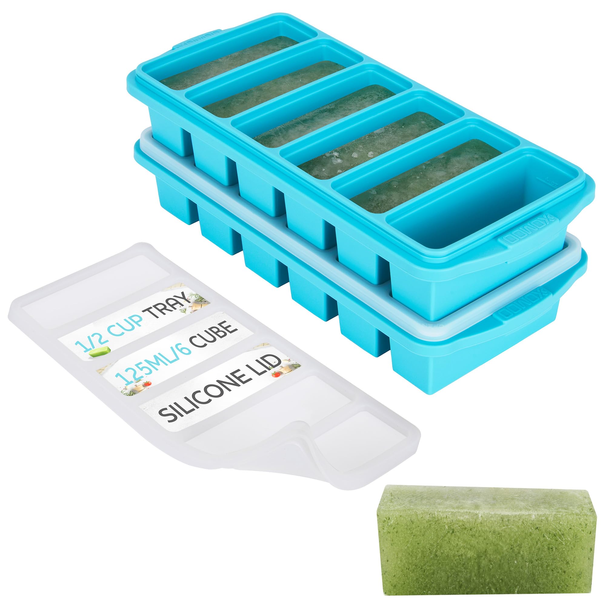 1/2 Cup Silicone Freezer Tray With Lid - Silicone Freezer Molds 2-Pack For meal prep & freezing of various sauces and other dish