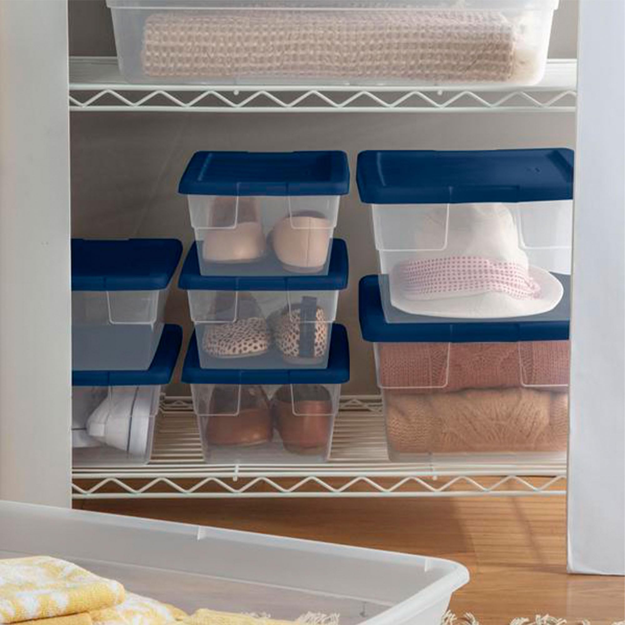 Sterilite Set Of (2) 16 Qt. Storage Boxes Clears, 12 Pack, Marine Blue