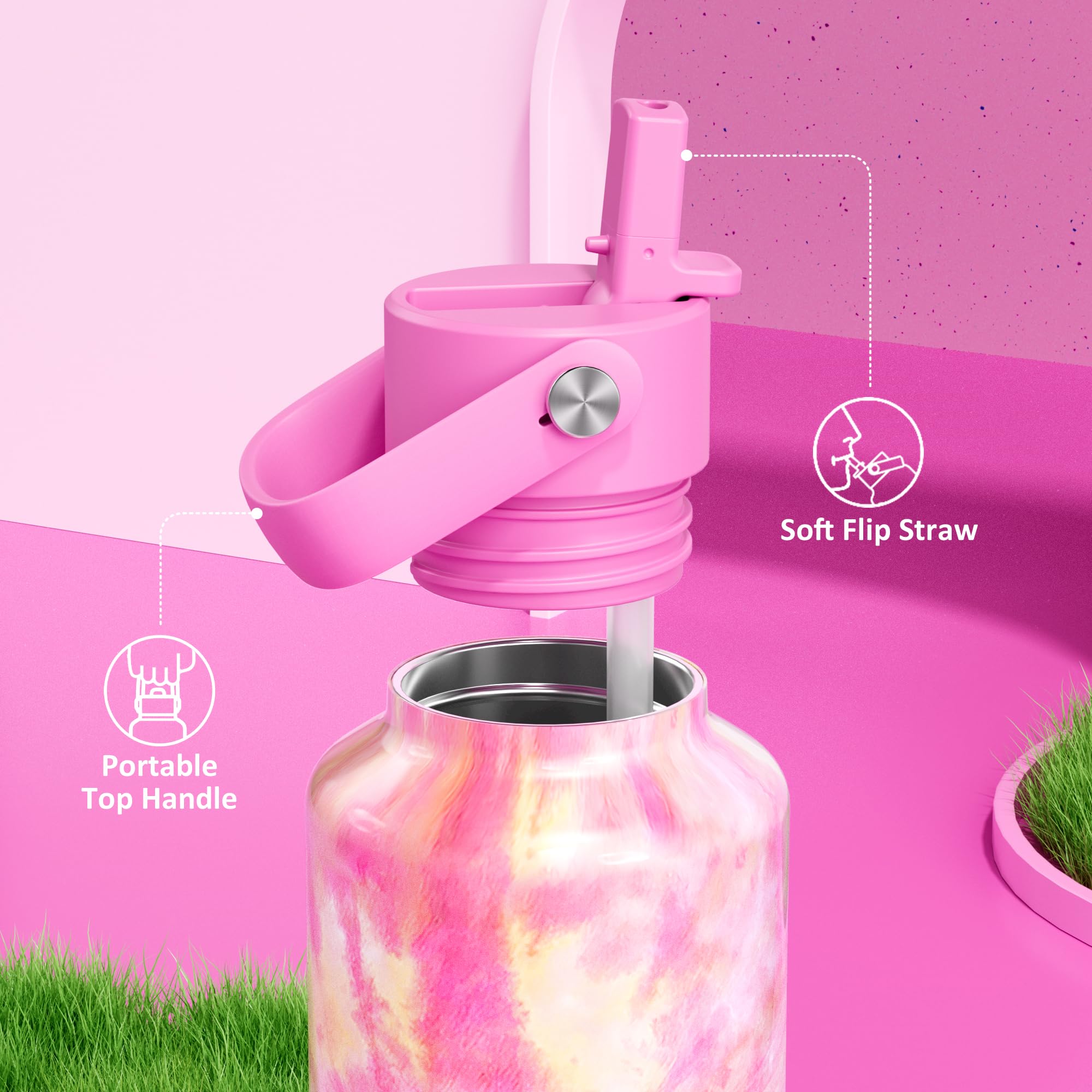 24 oz Vacuum Water Bottle for School: Lightweight, Leakproof, Flex Cap, BPA-Free, Cupholder Friendly, Vacuum Flask with Straw fo