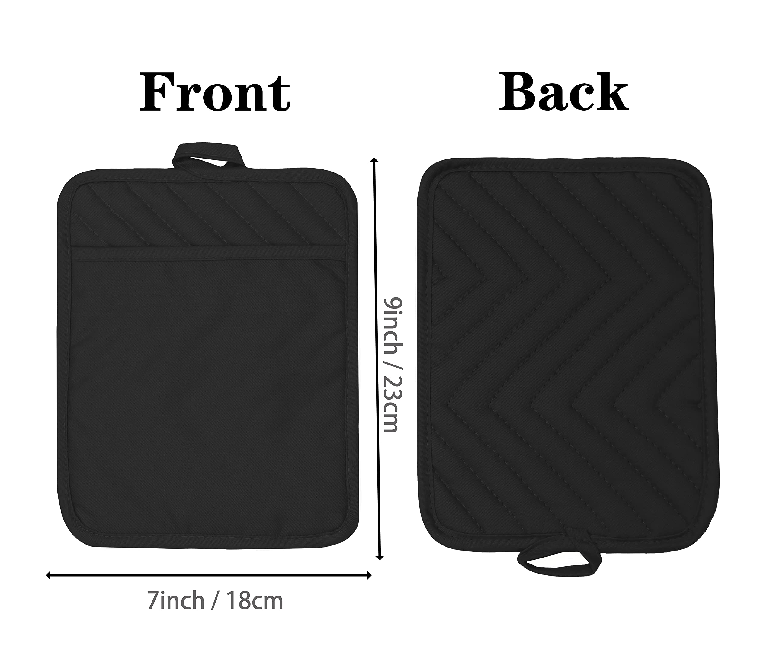 Veikery Cotton Pocket Pot Holders Machine Washable Heat Resistant Hot Pads For Kitchen And Baking Square Black Oven Mitts 7''X9'