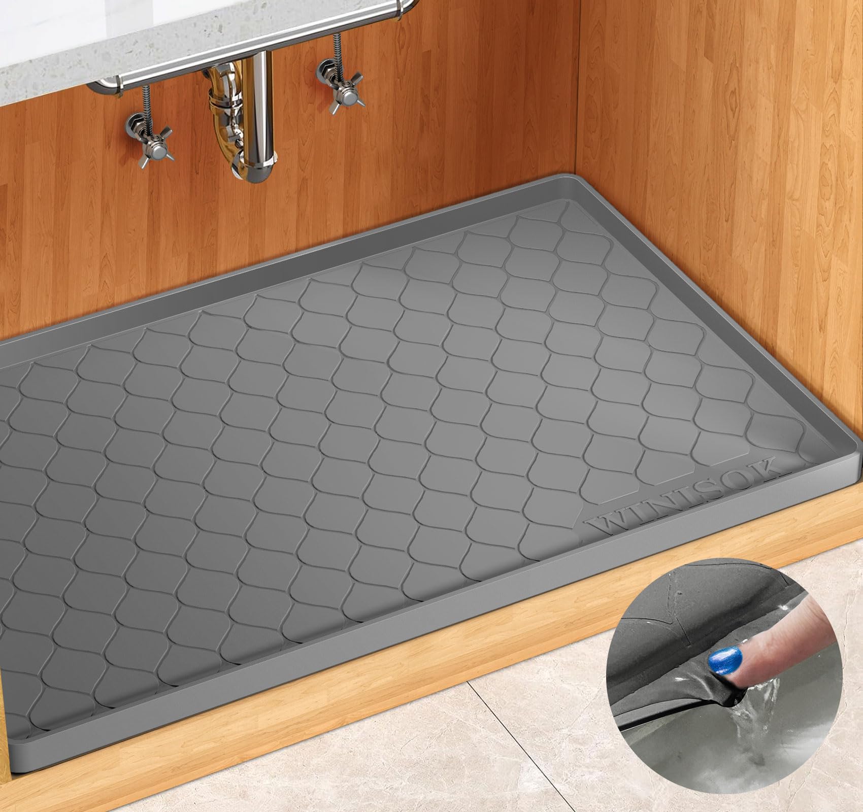 Winisok Waterproof Under Sink Mat 34  X 22  Cabinet Liner For Kitchen And Bathroom, Shelf And Counter Protector, Organizers