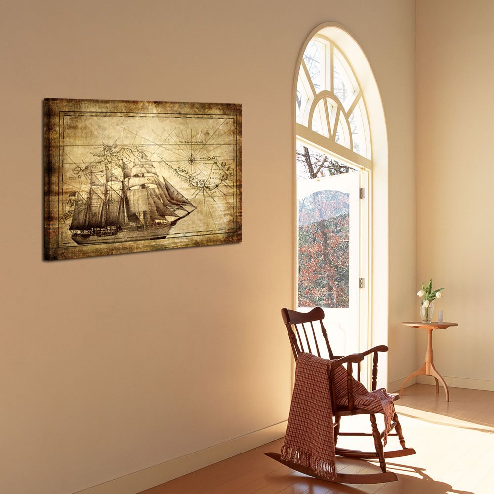KREATIVE ARTS Large Old World Map Sailing Map Painting Canvas Print Nautical Wall Art Prints Ready to Hang 40x30inch
