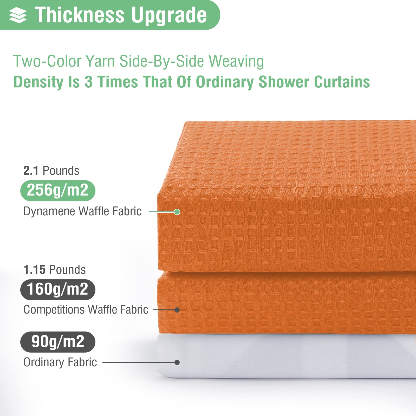 Dynamene Burnt Orange Fabric Shower Curtain - Waffle Weave Textured Heavy Duty Cloth Shower Curtains For Bathroom, 256Gsm Hotel