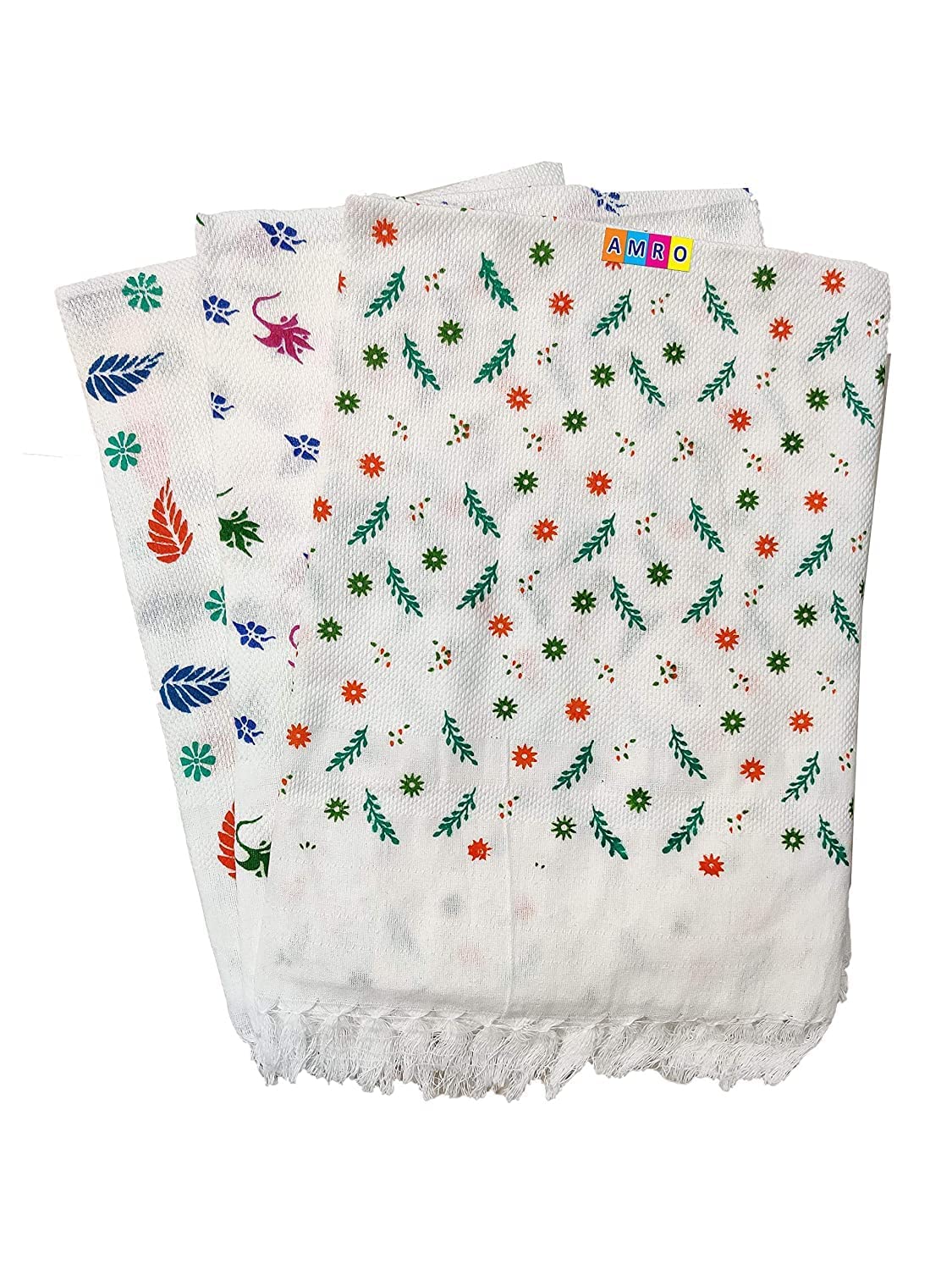 Amro White Cotton Bath Towels Light Weight, Thin, Fast Absorbing, Pure Cotton Kerala Thorthu/Bath Towel/Gamcha Large Size, Combo
