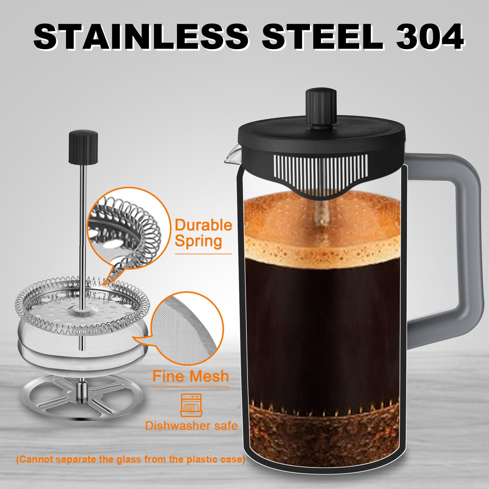 Yolife French Press Coffee Maker, 34 Oz / 4 Cup Coffee Tea Press With Heat-Resistant Borosilicate Glass, 4-Level Filtration Syst