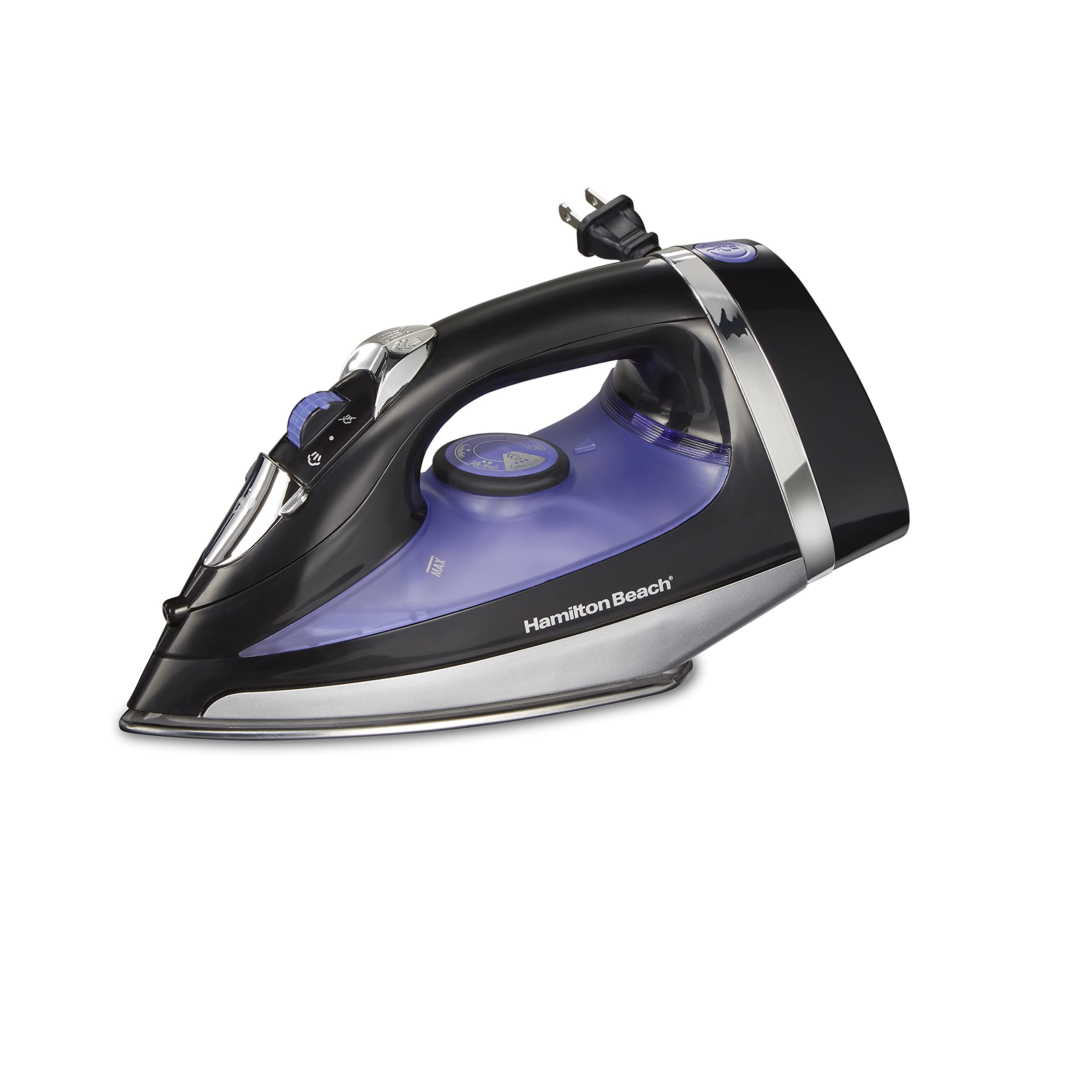 Hamilton Beach Steam Iron For Clothes & Garment Steamer With Smooth Press Stainless Steel Soleplate, 1200 Watts, 8 Retractable C