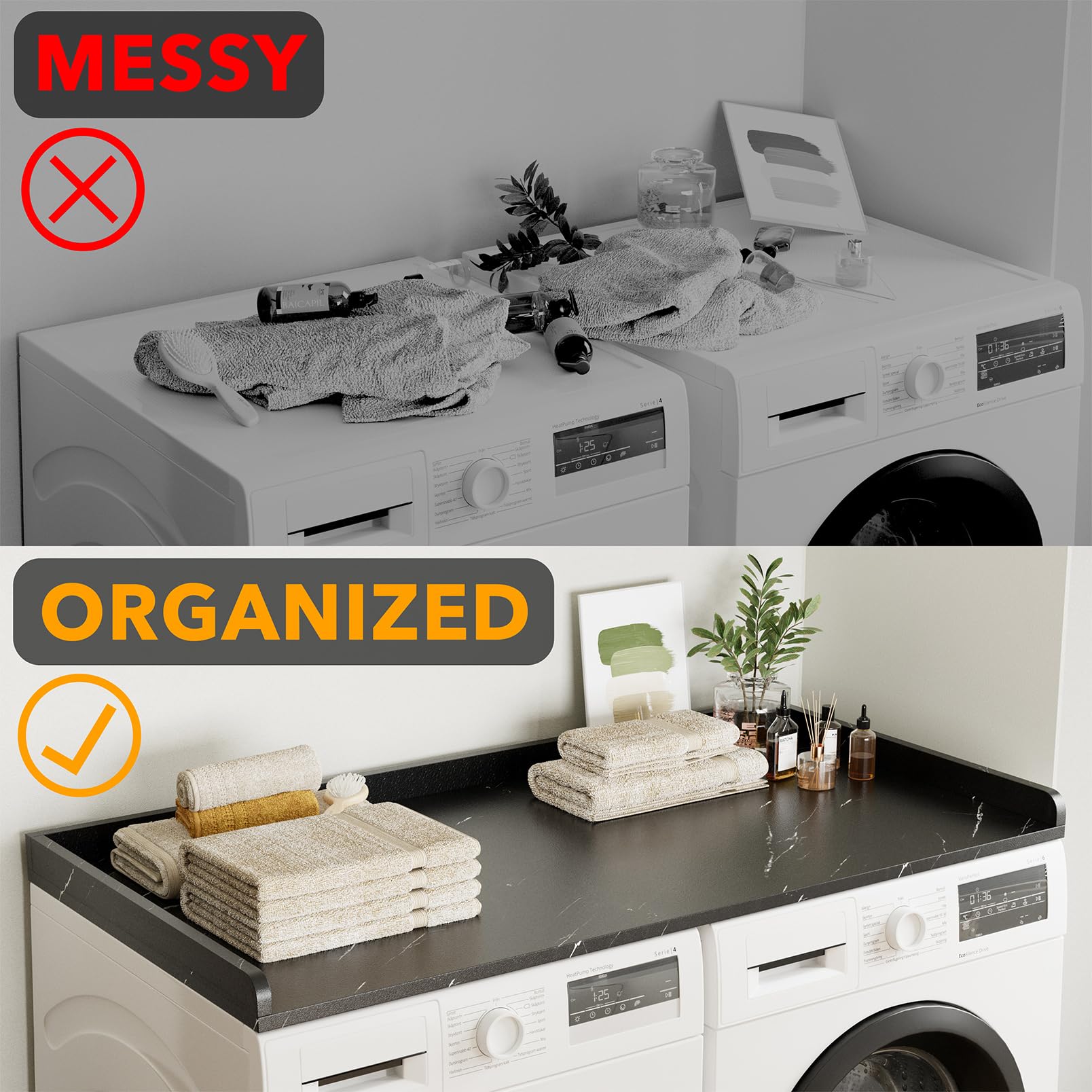 Spaceaid Washer Dryer Countertop, Laundry Wood Shelf Topper With Edge, 54'' Width X 27.5'' Depth Cover Guard Organizer For Washe