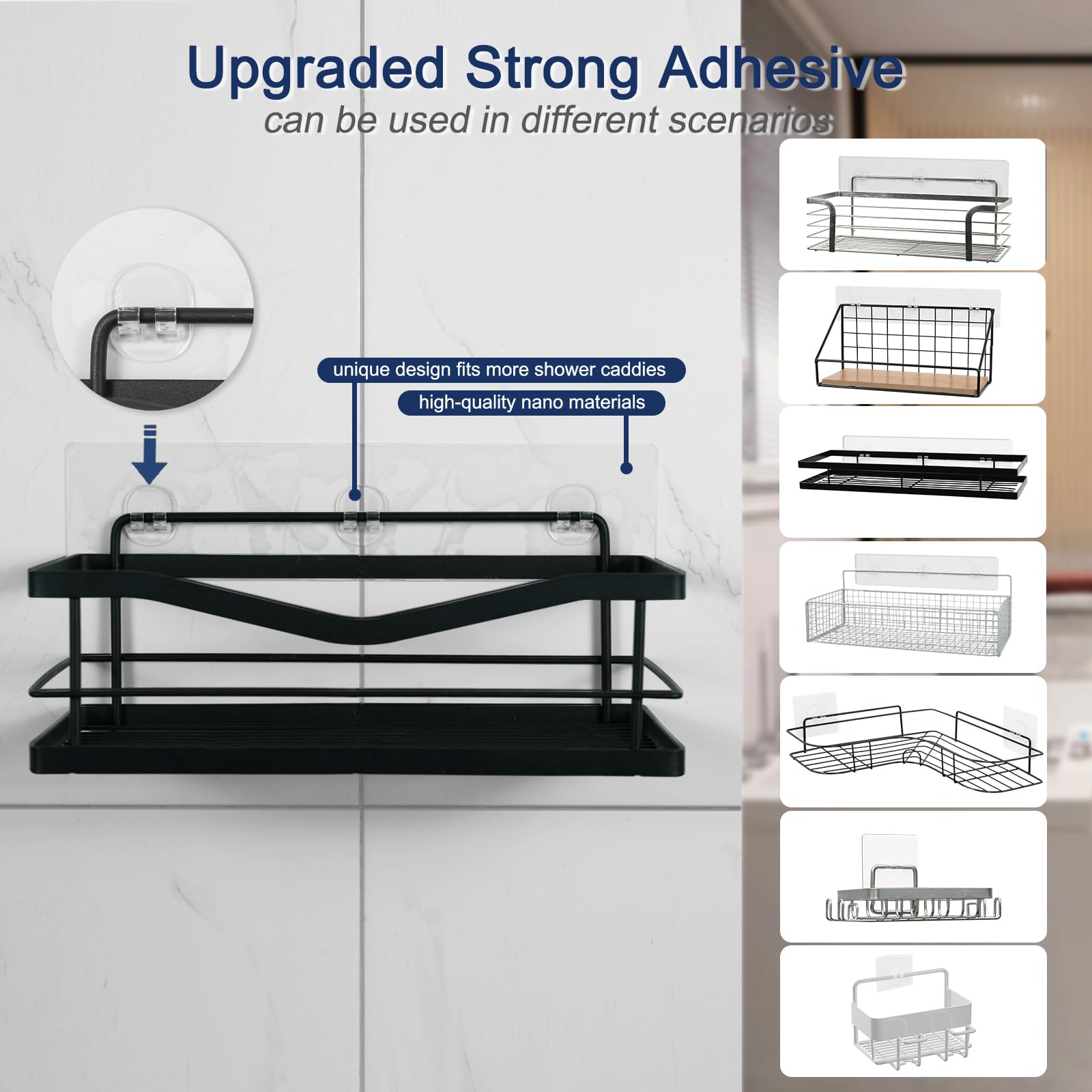 Ord Of Sp Shower Caddy Adhesive Replacement, 4 Pack Strong Shower Caddy Adhesive, Transparent Adhesive Shower Caddy, No Drilling