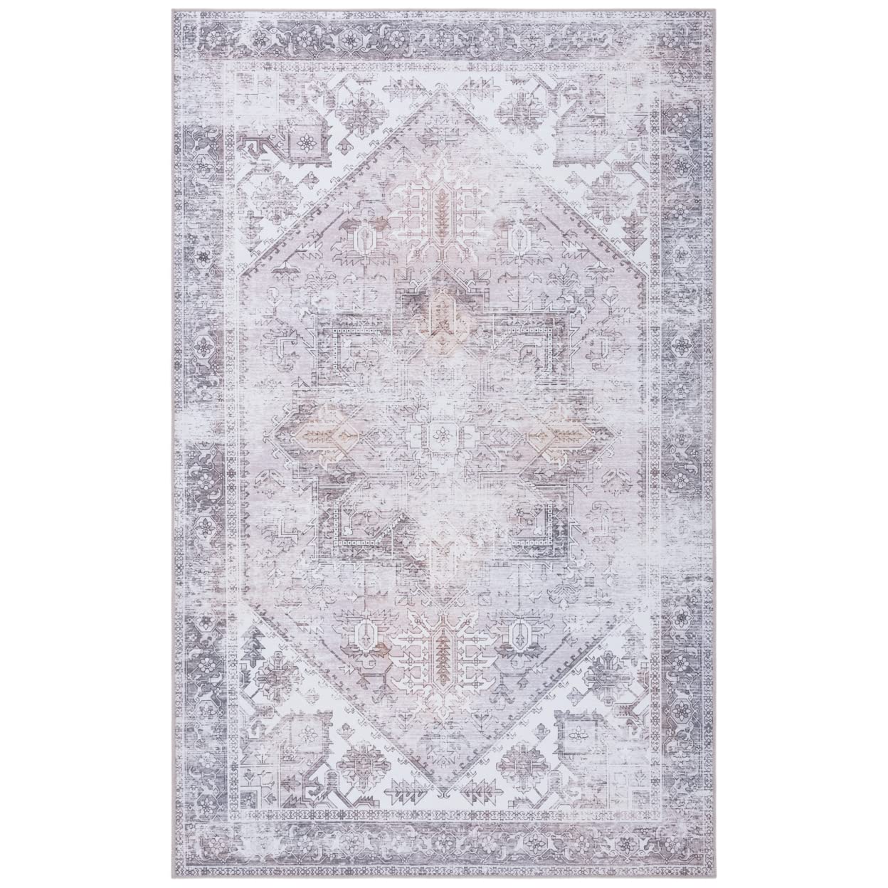 SAFAVIEH Tucson Collection Area Rug - 6 x 9, Beige & Grey, Persian Medallion Design, Non-Shedding Machine Washable & Slip Resi