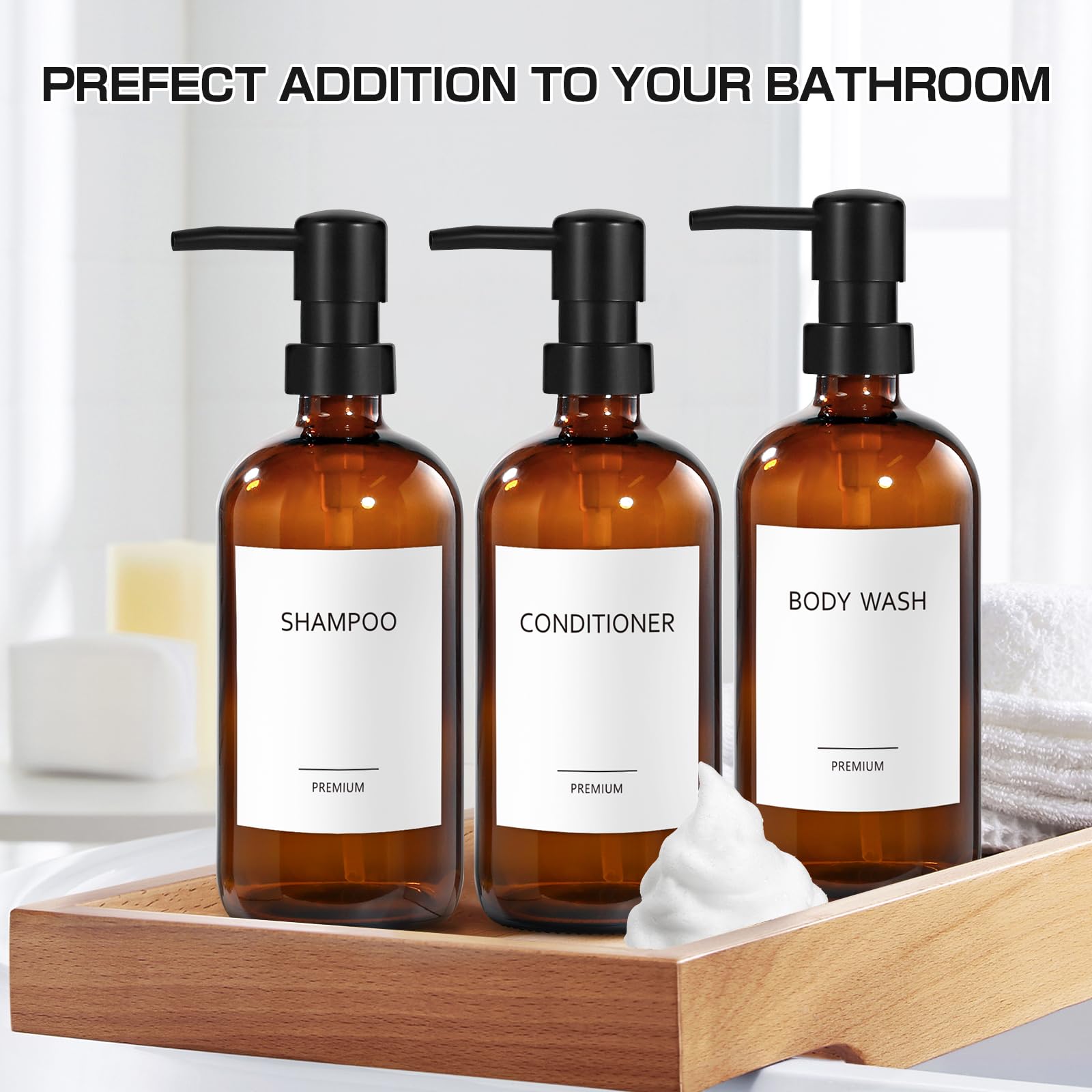 Gmisun Glass Shampoo And Conditioner Dispenser, Shampoo Dispenser With Upgraded Pump For Shower, Shampoo Conditioner Body Wash P