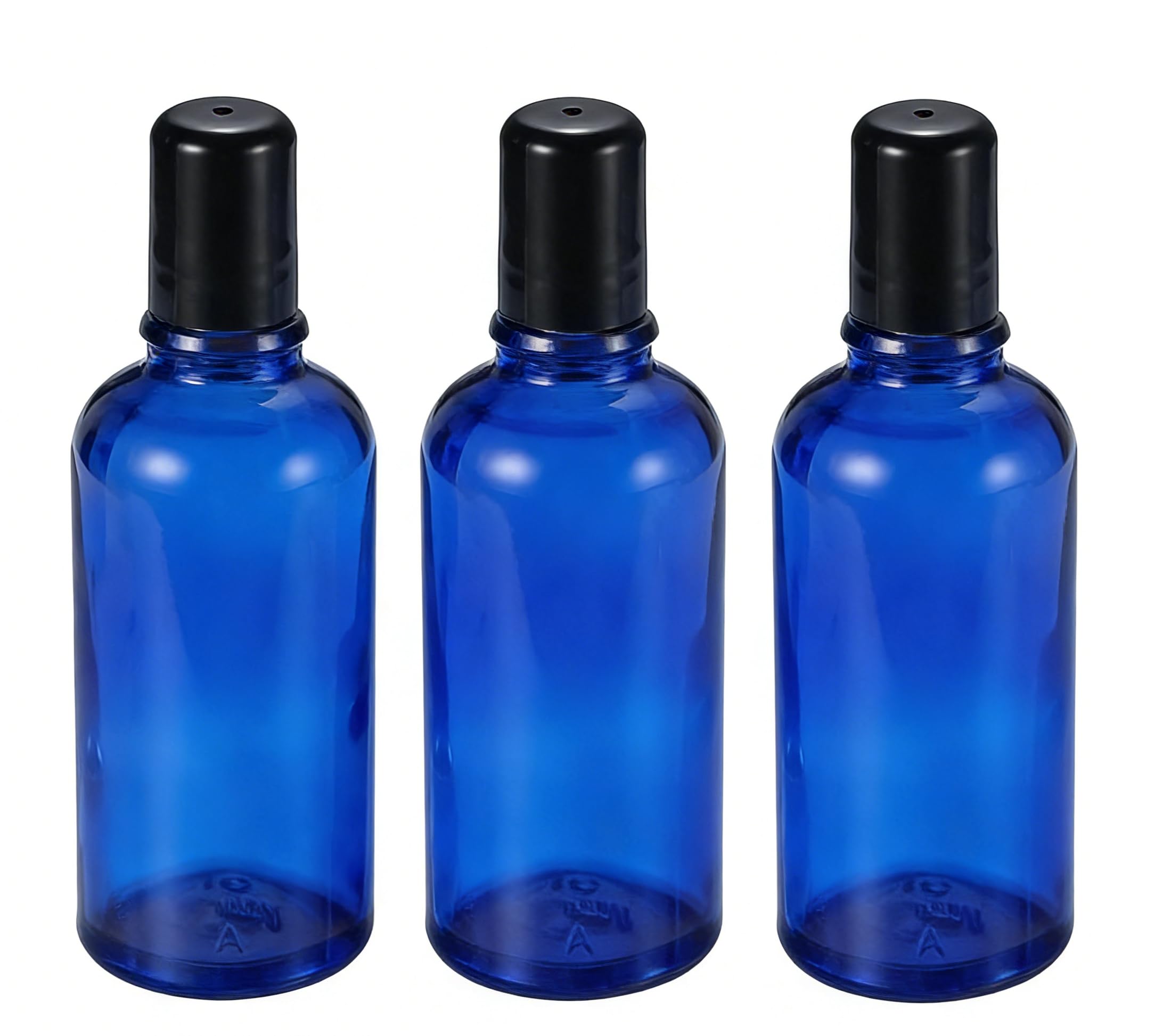ericotry 3PCS 100ml 3.4oz Empty Refillable Cobalt Blue Glass Rollon Bottle Essential Oil Roller Bottles with Stainless Steel Ro