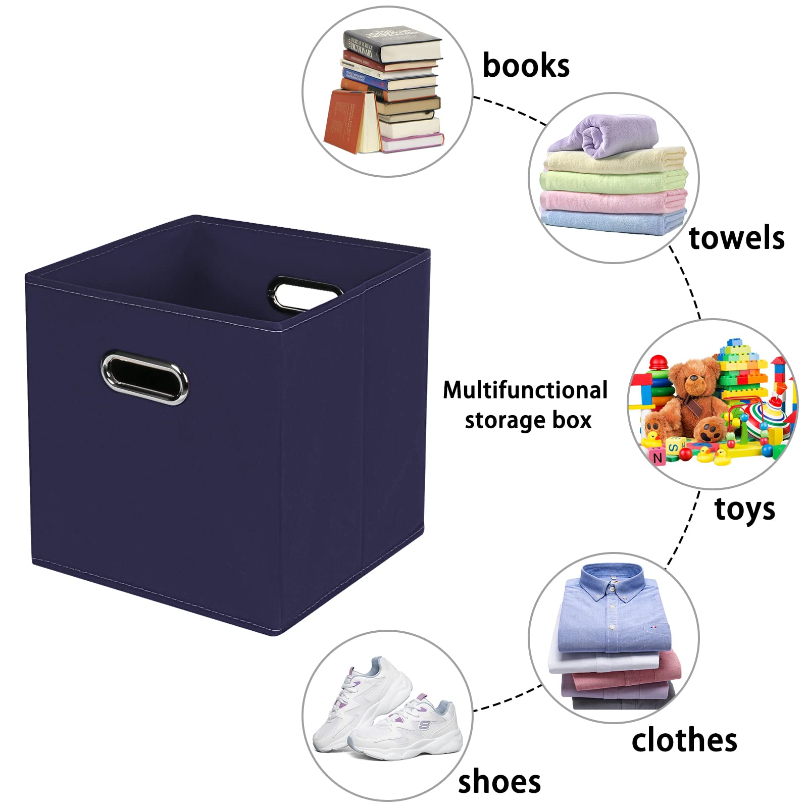 Yunkeeper Navy Blue Fabric Storage Bins, Set Of 3, 11X11X11, Foldable Cube Bins For Cloth Or Accessory Storage