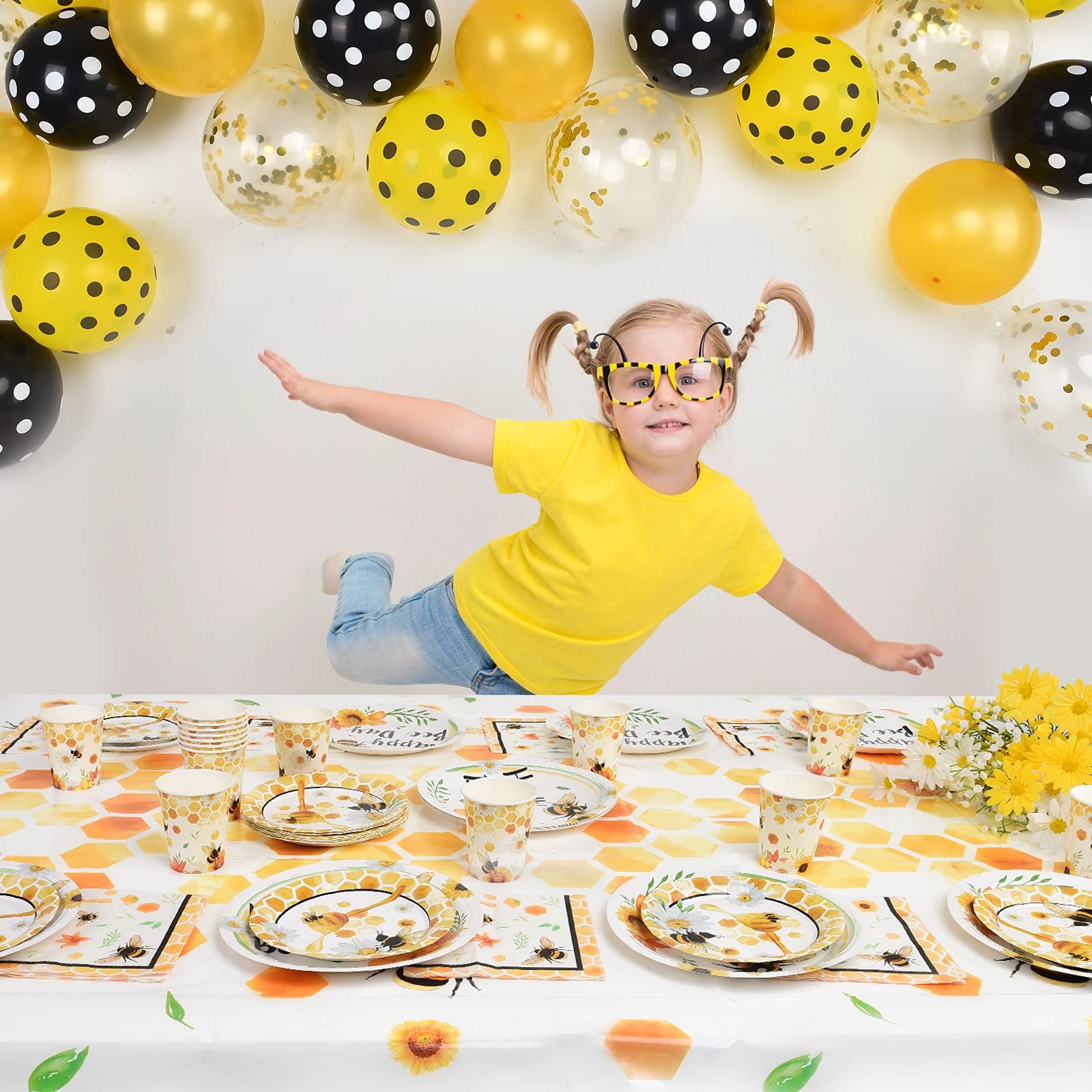 Bee Party Tableware Set - Bee Party Supplies Set For Kids Girls Honey Bee Birthday Bundle Baby Shower Happy Bee Day Paper Plates