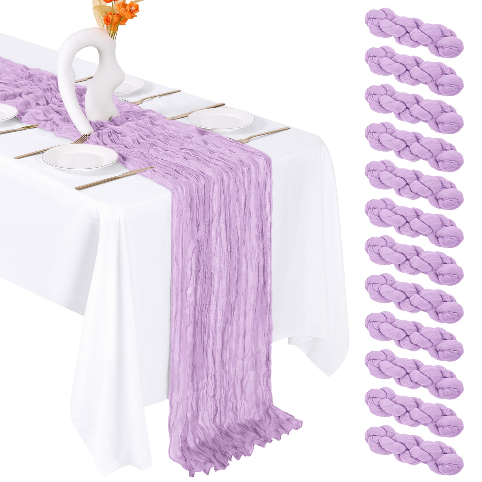 FANTEKE 12 Pack Lavender Cheesecloth Table Runner 20 x 120 Inch Gauze Table Runner Fabric Semi Sheer Cheese Cloth Table Decor Bu