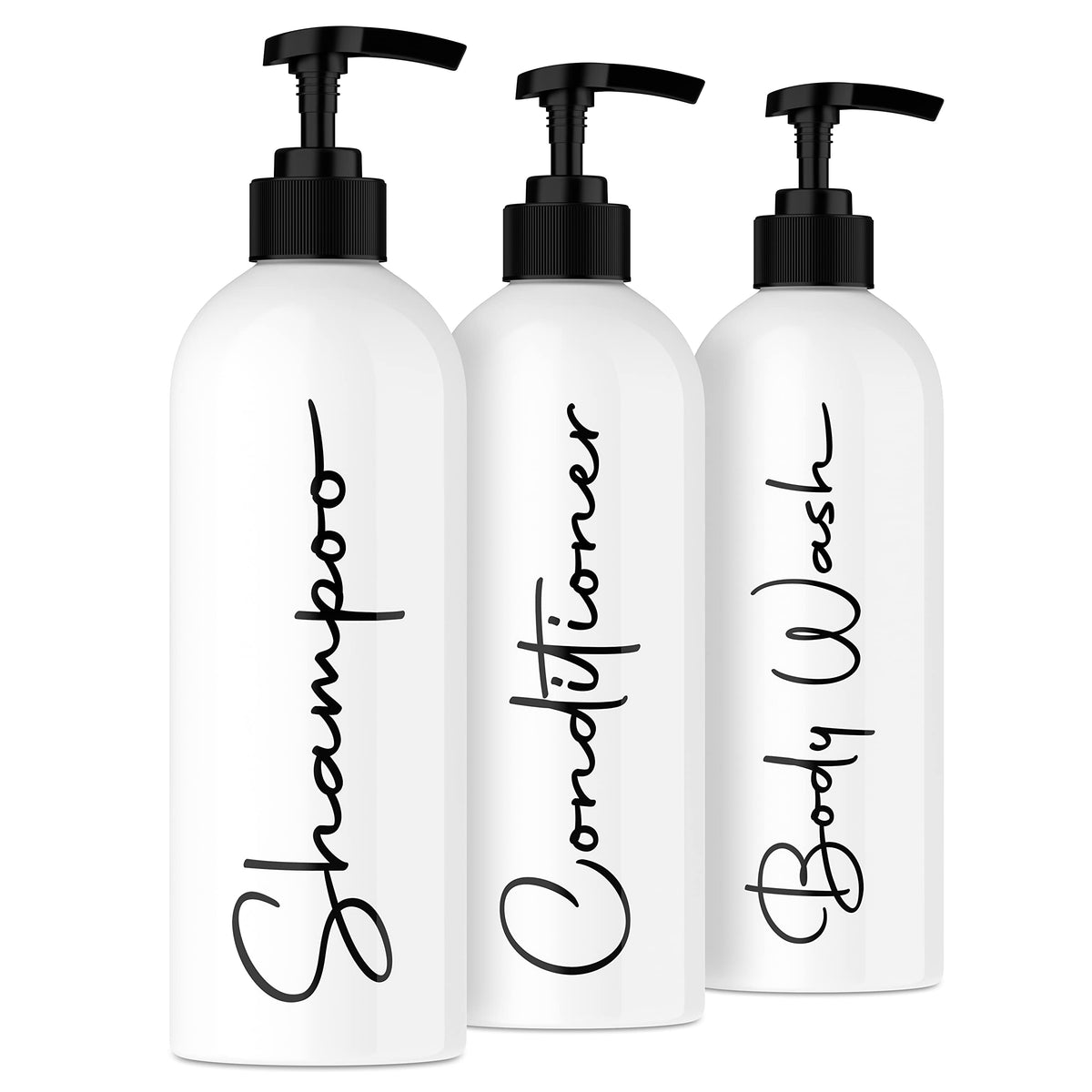 Alora 16Oz Refillable Shampoo And Conditioner Dispenser Bottles - Set Of 3 - Pump Bottle Dispenser For Shampoo, Conditioner, Bod