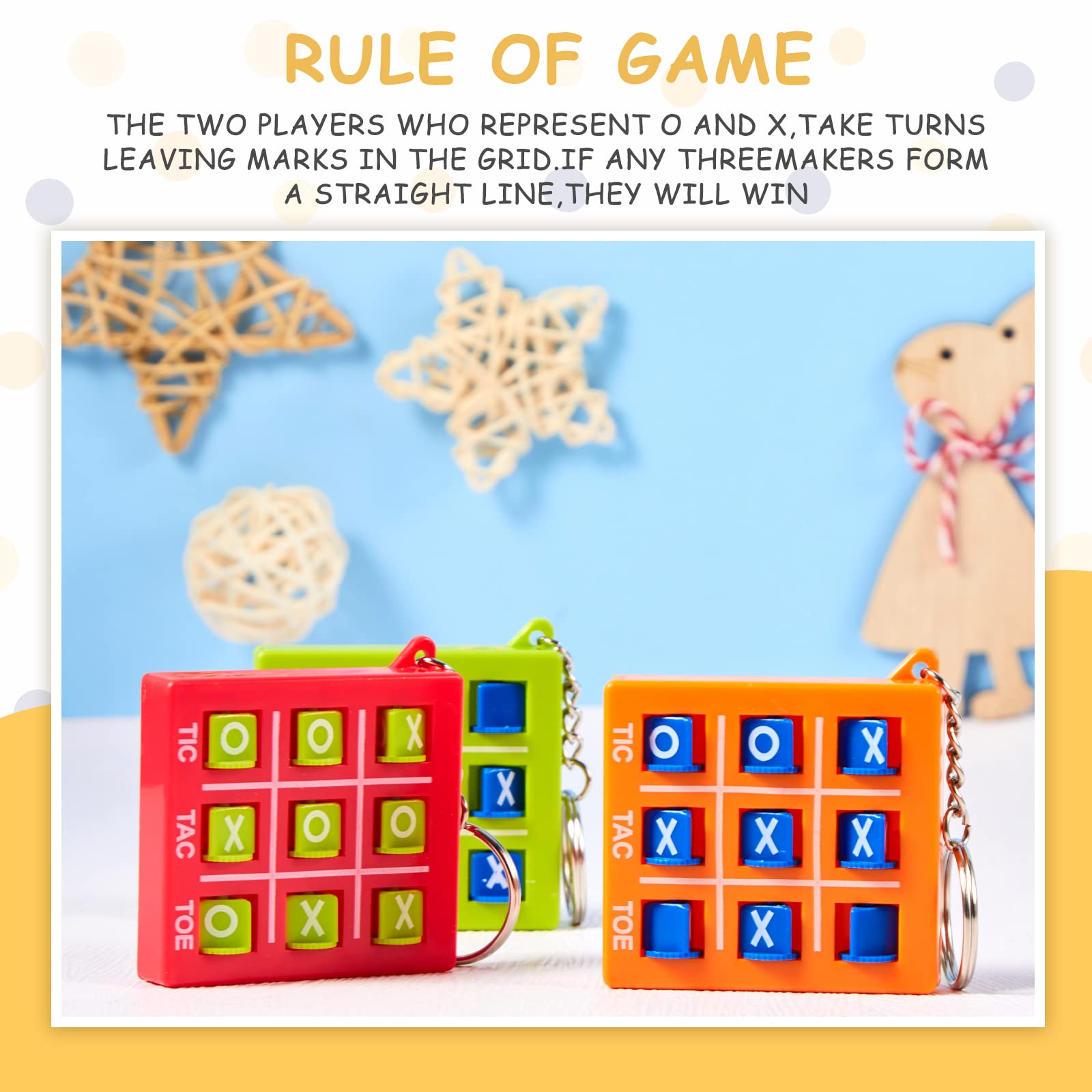 Hicarer Tic Tac Toe Keychain For Kids Ages 8-12 Party Favors Plastic Keyholders For Mini Backpack Clip Birthday Party (Red, Blue